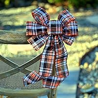 Vista 149 de Arco de corona de arpillera negra con alambre, 10 pulgadas de ancho, colas largas de 18 pulgadas, cinta de Navidad, decoración de puerta delantera