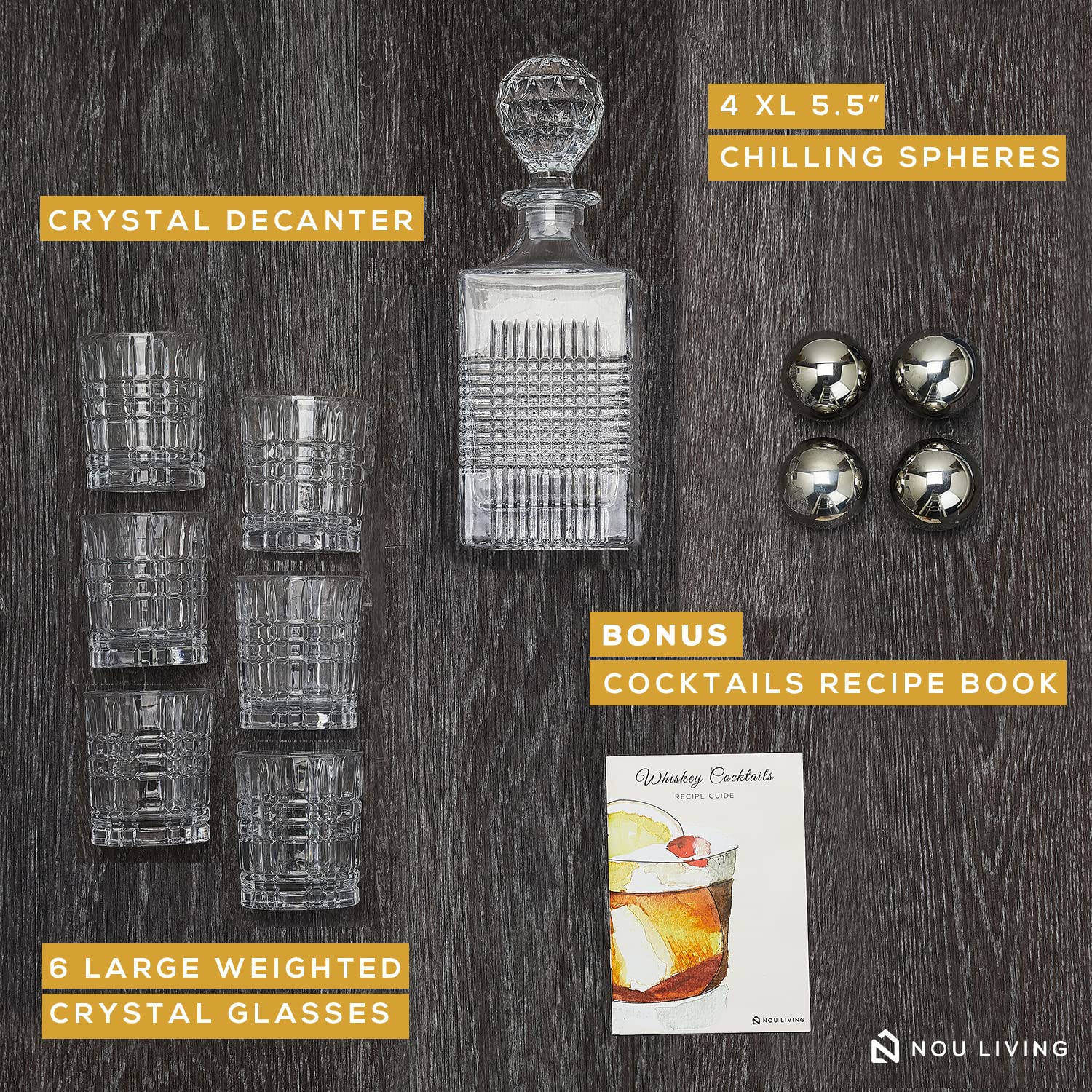 Nou Living Crystal Whiskey Decanter Set with Glasses Whisky Decanter