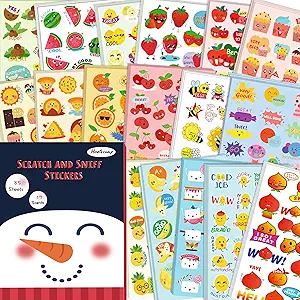 HORIECHALY Scratch and Sniff Smelly Stickers for Kid, 85 Sheets 17 Scents Large Pack, Scented Reward Stickers with Cute Pattern and Positive Word for Classroom, Teacher, Students