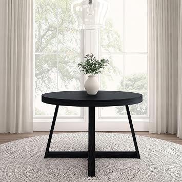 Plank+Beam Round Dining Table, 47 Inch Solid Wood Kitchen Table, Farmhouse Round Table for 4, Small Dinette Table, Black Wirebrush