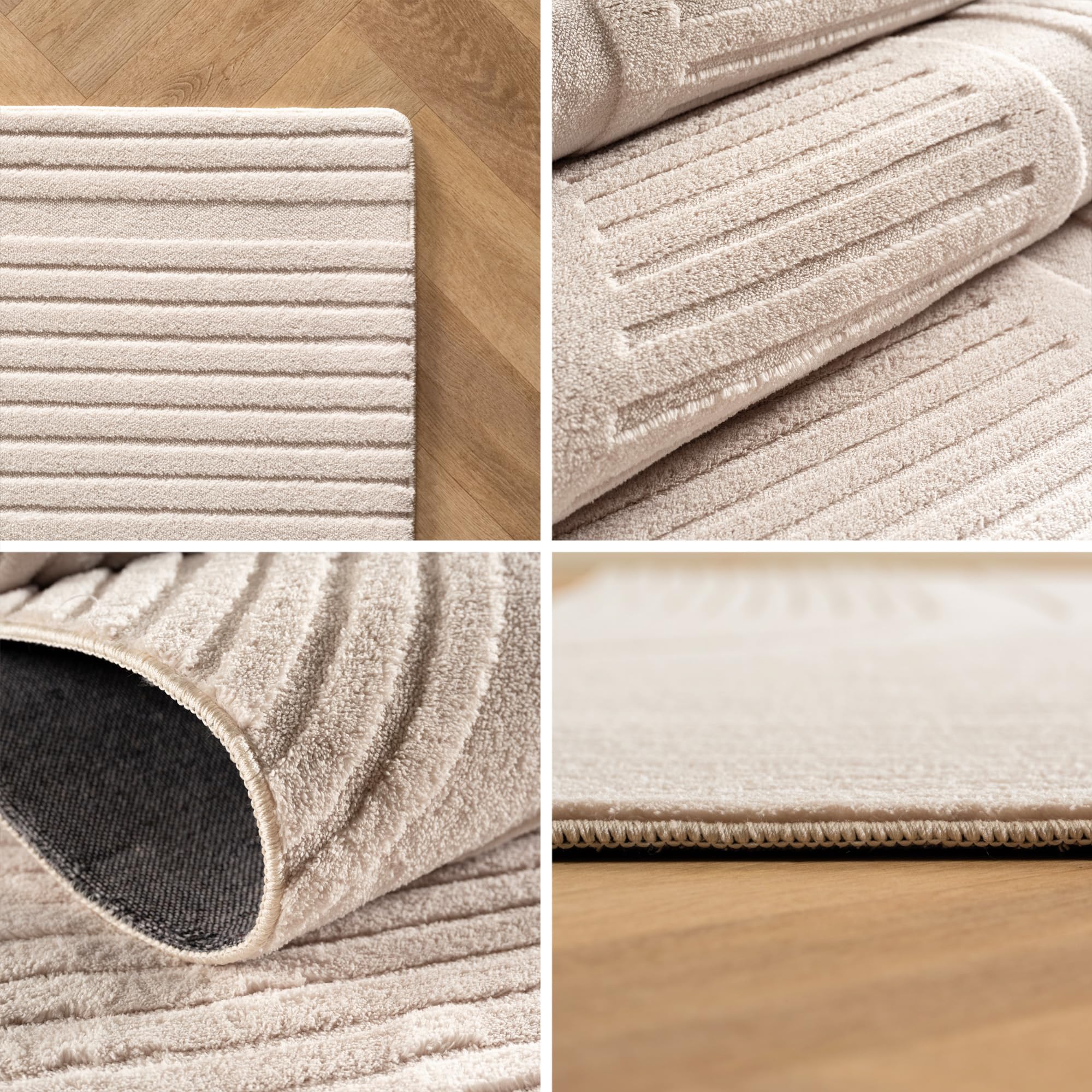 SIMPEX Teppich Boho 160 x 230 cm Creme, Weicher Skandinavischer Kurzflor mit 3D-Effekt, Waschbar & Pflegeleicht, Moderner Teppich für Wohnzimmer, Esszimmer oder Schlafzimmer