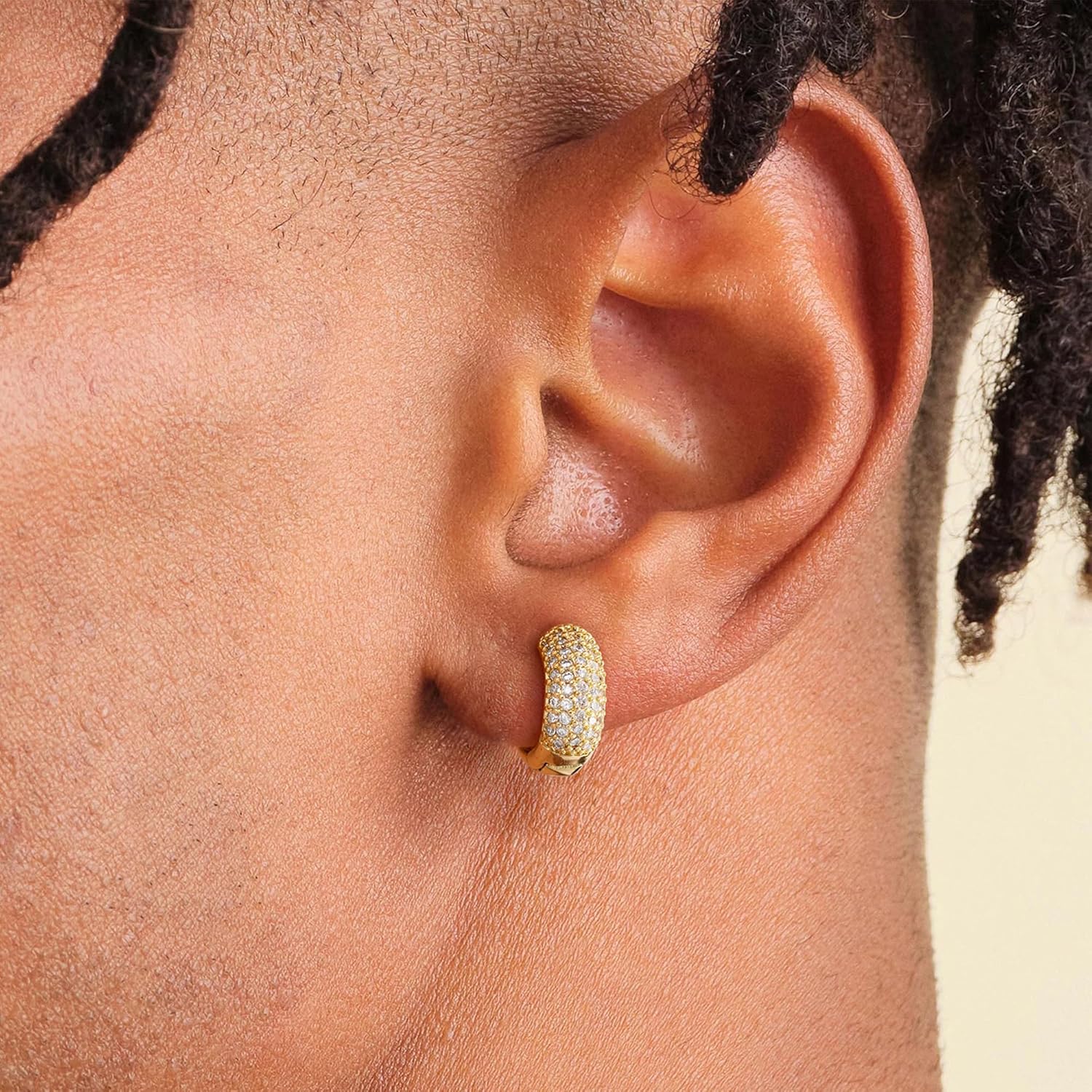 Hoop Earrings for Men | 14K Gold Plated Cartilage Huggie Earrings, Hypoallergenic Lightweight CZ Inlaid for Sensitive Ears - Image 3