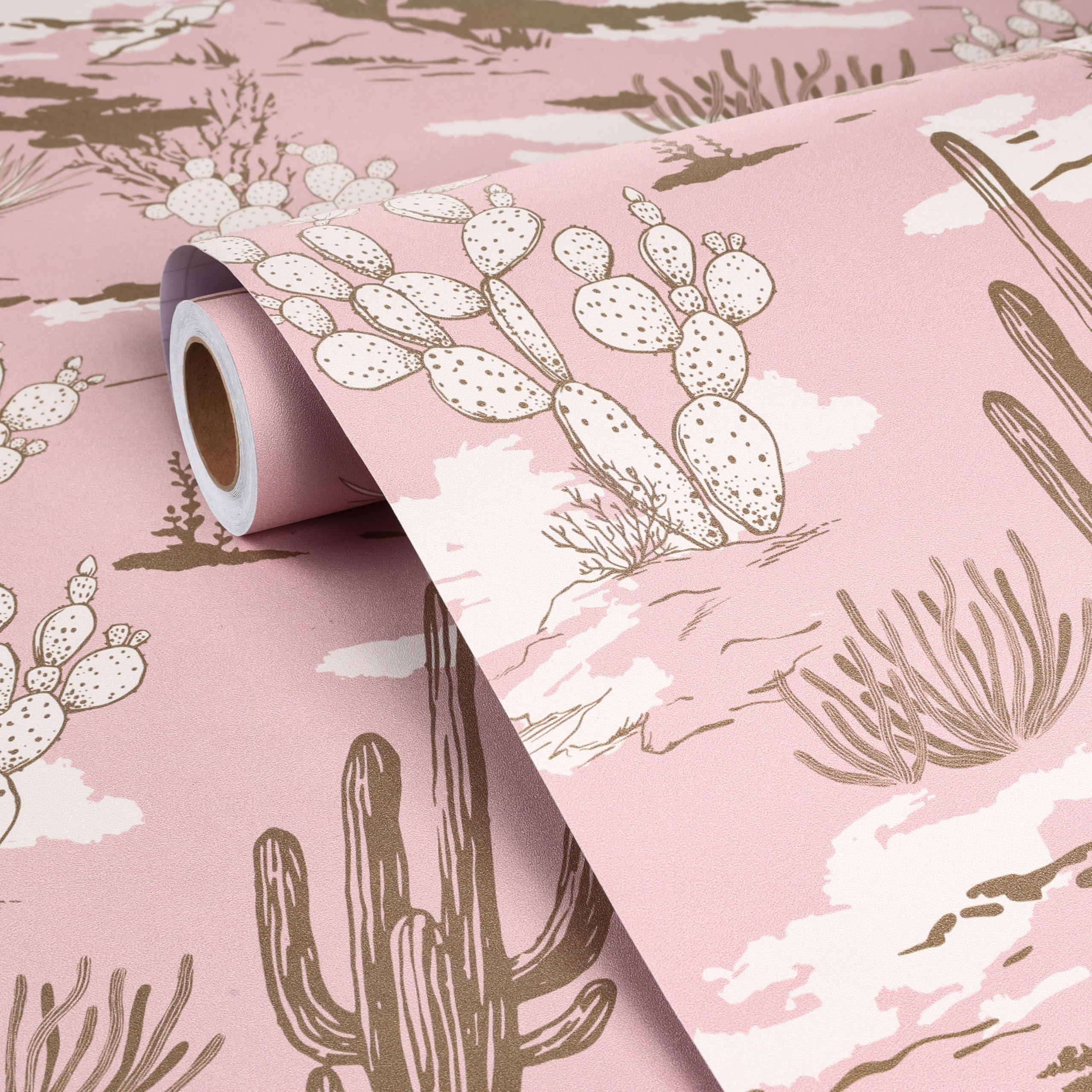 FunStick 44.5CMx9M Papel Pintado Rosa Flores Cactus Papel Pintado Pared Dormitorio Habitación Planta Suculenta Vinilos Rosa para Muebles Armarios Decorativo Vinilo Adhesivo Pared Hojas Cactus Desierto