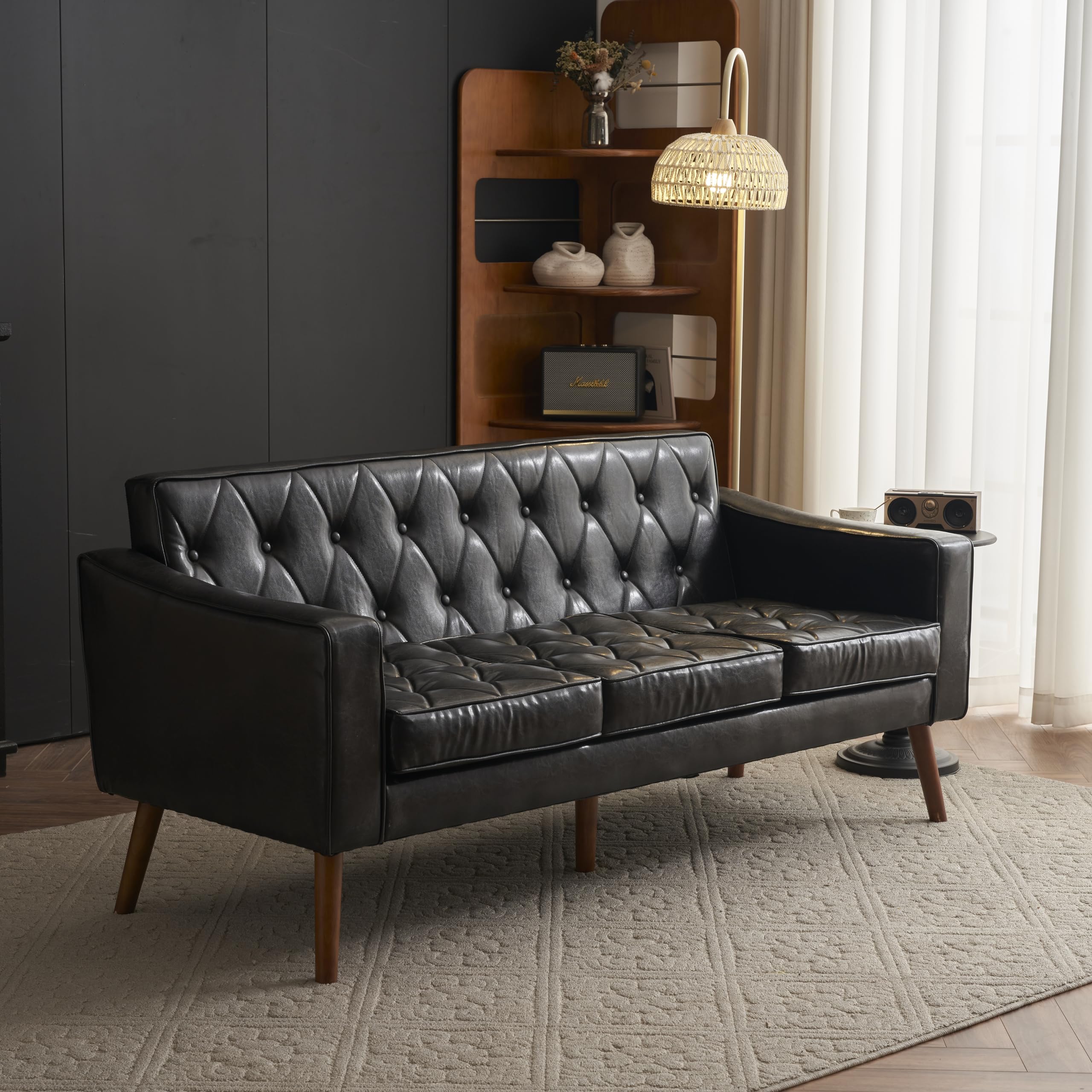 ソファー 3人掛け レトロ PVCレザータイプ 合皮 お掃除ロボット通れる Amazon｜RIDEWINCE ソファー 3人掛け ソファ カウチソファ