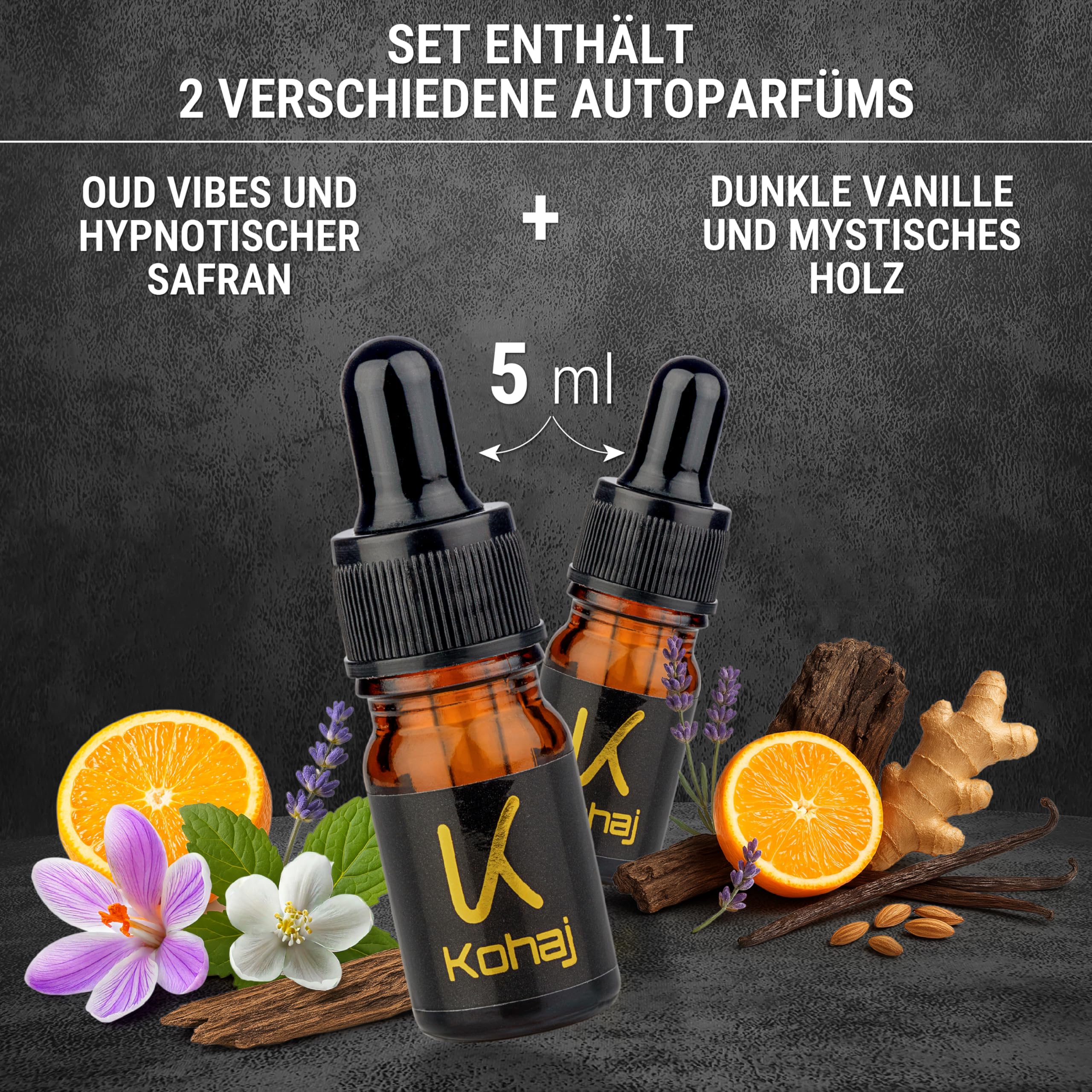 Ambientador de coche I Premium Auto Perfume I Difusor de aceites esenciales I Regalo para propietarios de coches/en I Ambientador de aire I Car Difusor (plata, OUD VIBES y azafrán hipnótico)