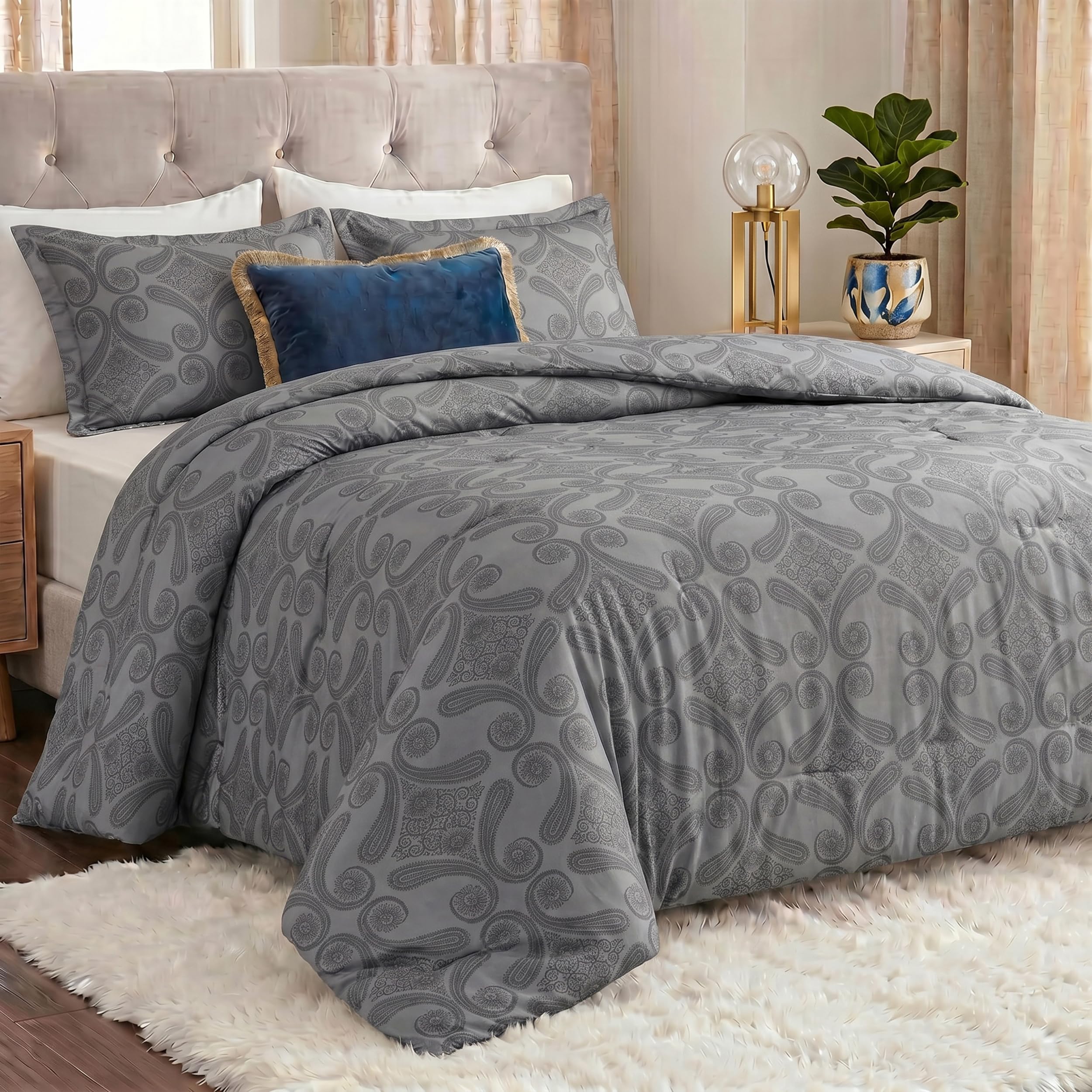 Utopia Bedding 3 Pc King Comforter Set, Printed Comforter, Paisley Grey
