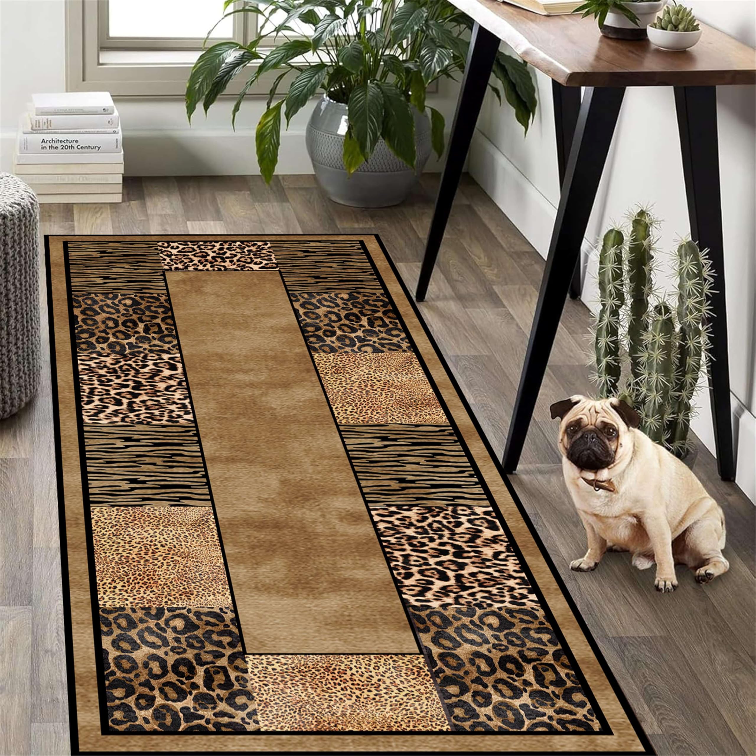 AOESELN Animal Skin Long Strip Rug,3.3x7ft,Brown Leopard Print Rug, Soft Non-Slip and Easy to Care for, Short Pile Foldable Floor Mat, Home Decoration