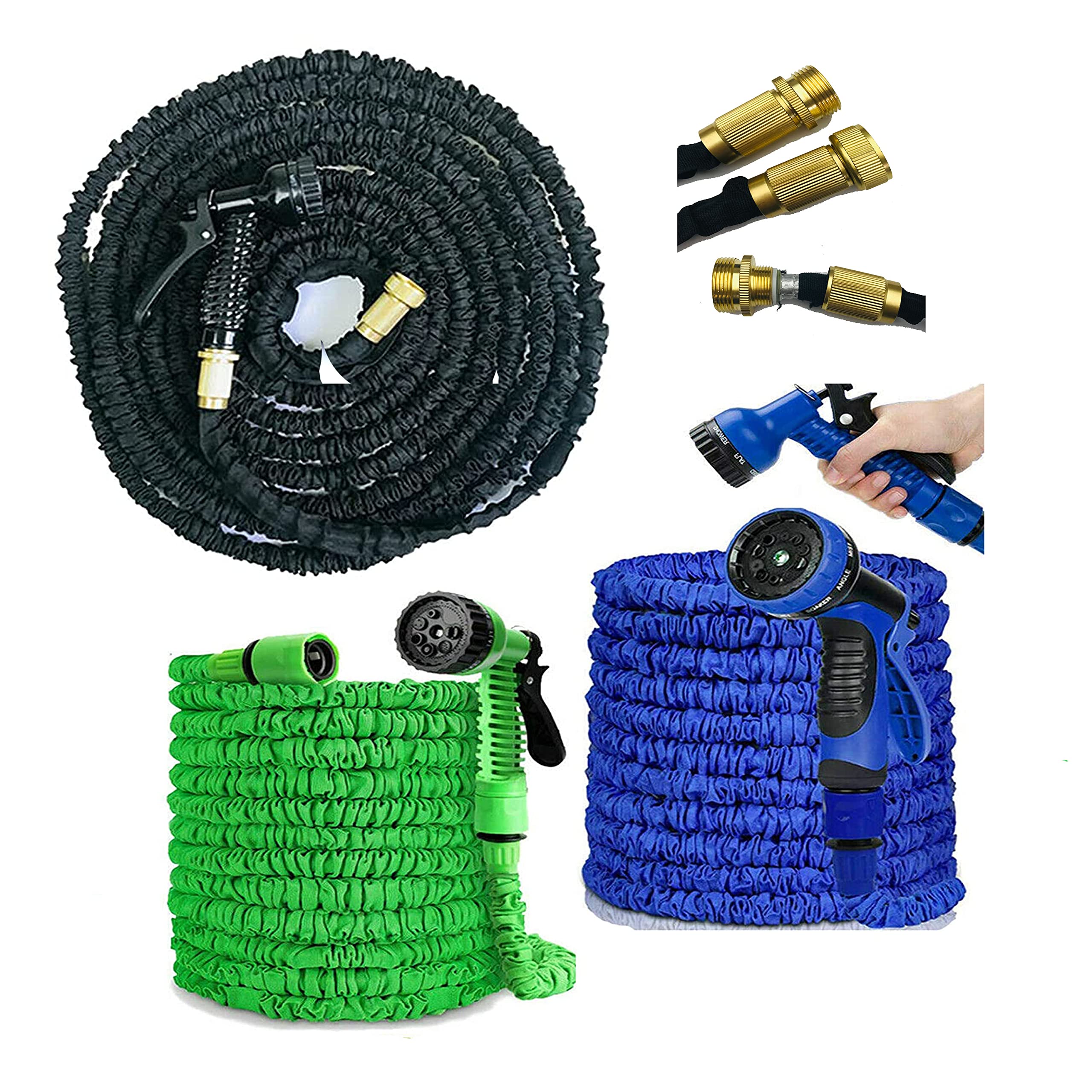 Expandable Garden Hose 150FT, Extra Strength, Solid Brass Fittings - The Ultimate No-Kink Flexible Water Hose, 7 Function Spray Included Expandable Flexible Magic Hose with 3/4" Fittings (Black)