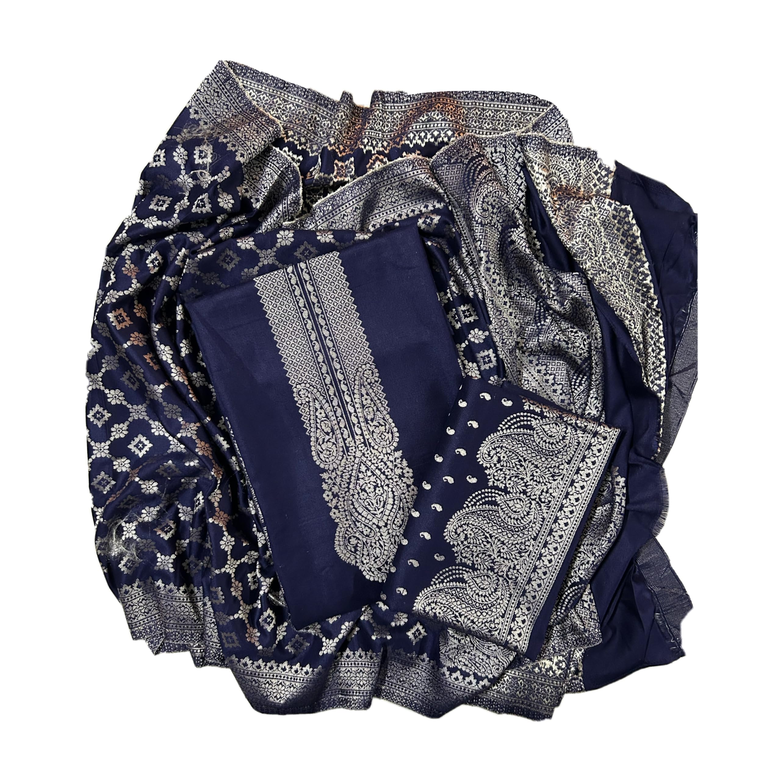 EJS Women's Unstitched Woollen Weaving Salwar Suit Dress Material With Weaved Shawl (Dupatta)