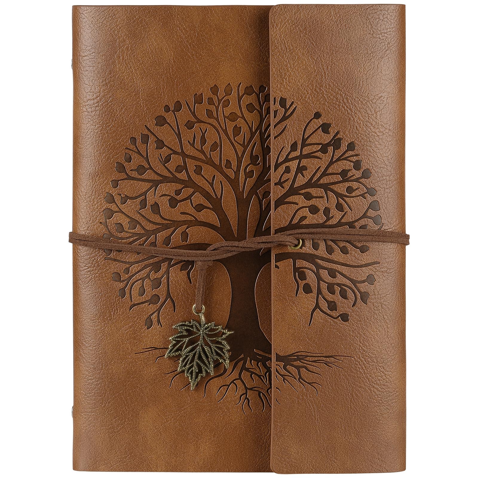 AOOSU PU Leather Journal Notebook, Refillable Vintage Journal Travel Diary with Kraft Paper, Journaling Notebook, Writing Notebook Gifts for Women Men Teens Travelers, 100GSM 160 Pages Khaki A5