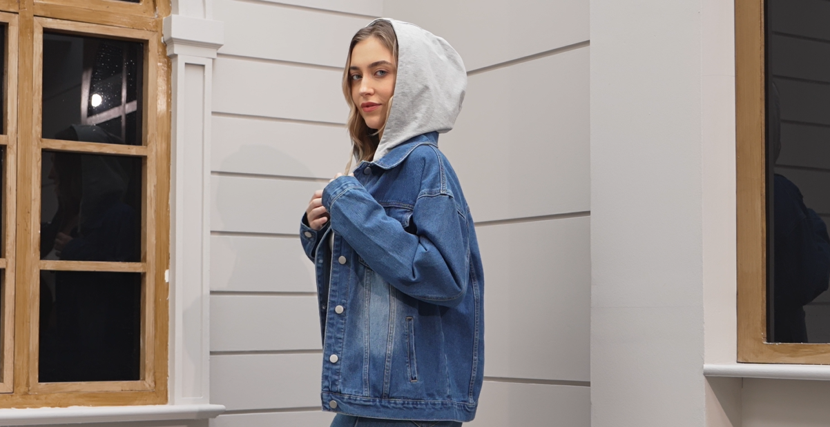 CIMUK Women's Denim Jacket with Hood Oversized 2025 Fall Casual