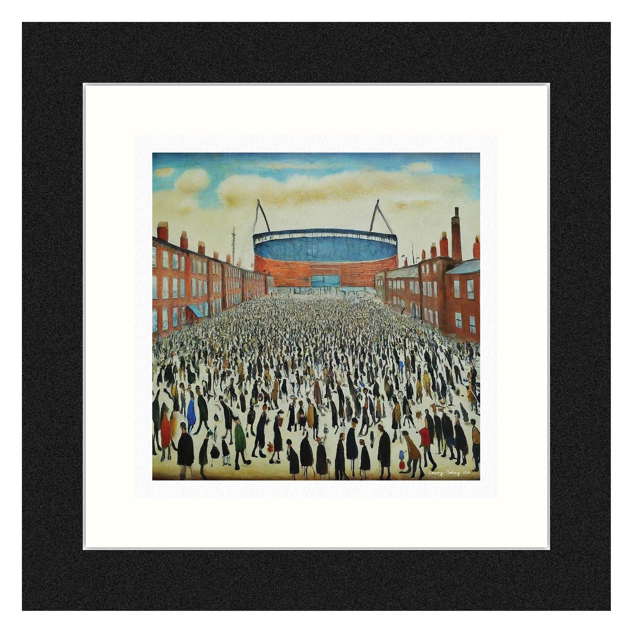 Greetingles Lowry-Style 12"/31cm Square Framed Print. Beautiful Black Ash Frame (Lowry, The Blue Stadium) — image 1