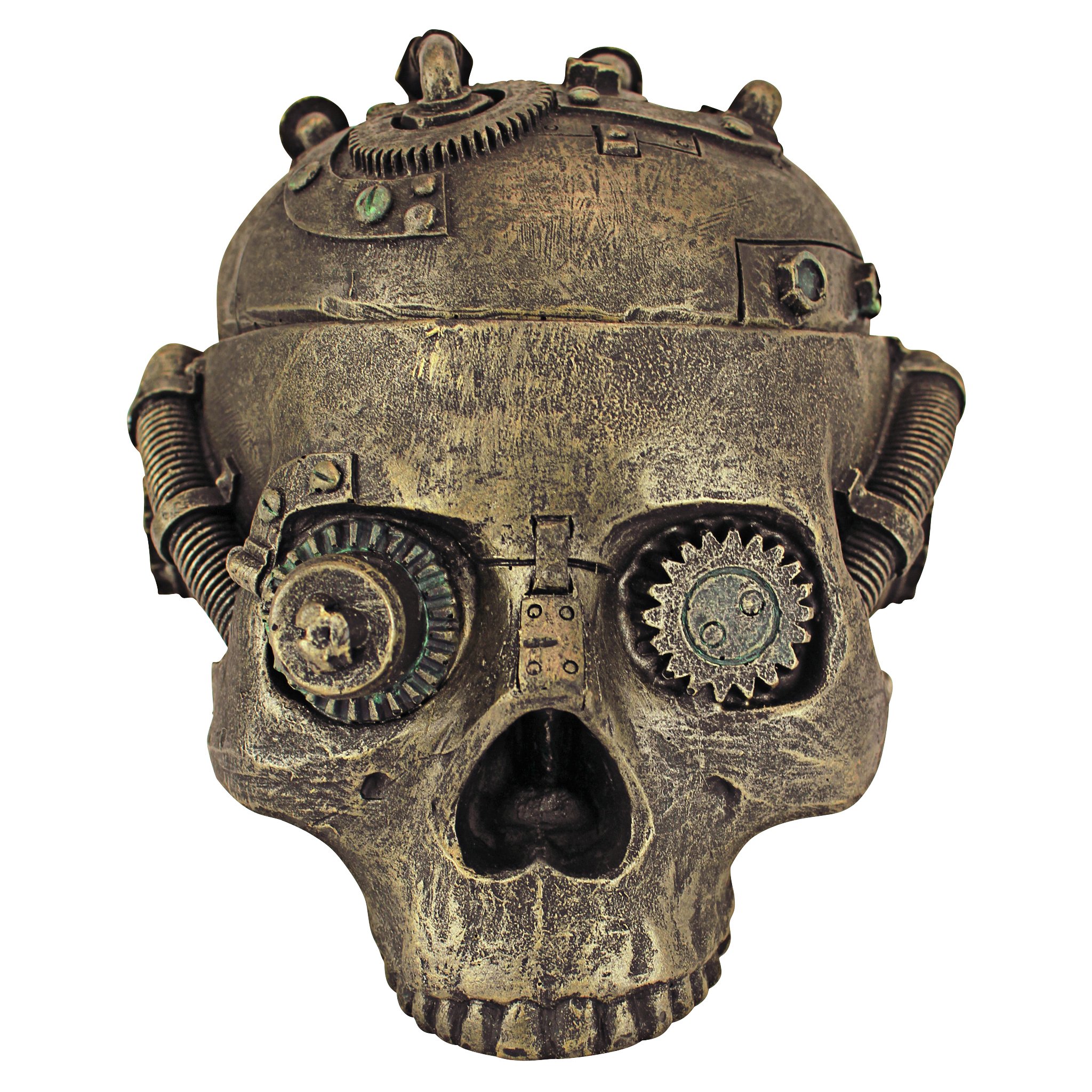 Design Toscano CL6067 Steampunk Skull Containment Vessel Gothic Stash Box Statue, Antique Brass