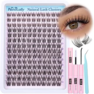 Newcally Wispy Natural Lash Clusters Kit - DIY C-Curly 10-16mm Volume Individual Eyelash Extensions with Glue, Seal & Tweezers