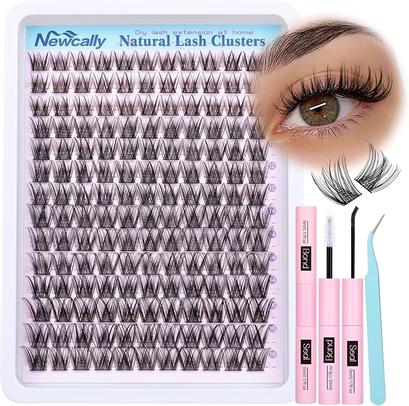 Lash Clusters Kit Wispy Natural Cluster Eyelash Extension Kit DIY Lash Extension Kit C-curly 10-16MM Eyelash Clusters Volume Individual Lashes Kit by Newcally