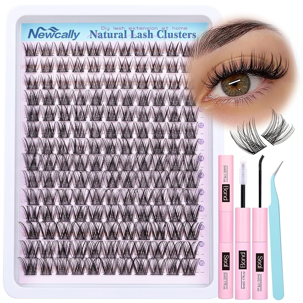 Lash Clusters Kit Wispy Natural Cluster Eyelash Extension Kit DIY Lash Extension Kit C-curly 10-16MM Eyelash Clusters Volume Individual Lashes Kit by Newcally