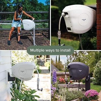 HOSELINK Classic Charcoal 100ft Automatic Retractable Garden Hose Reel, 1/2 UV-Stabilized Kink-Free Hose, Wall Mounted Complete Watering Solution for Backyard, Garden & Outdoor