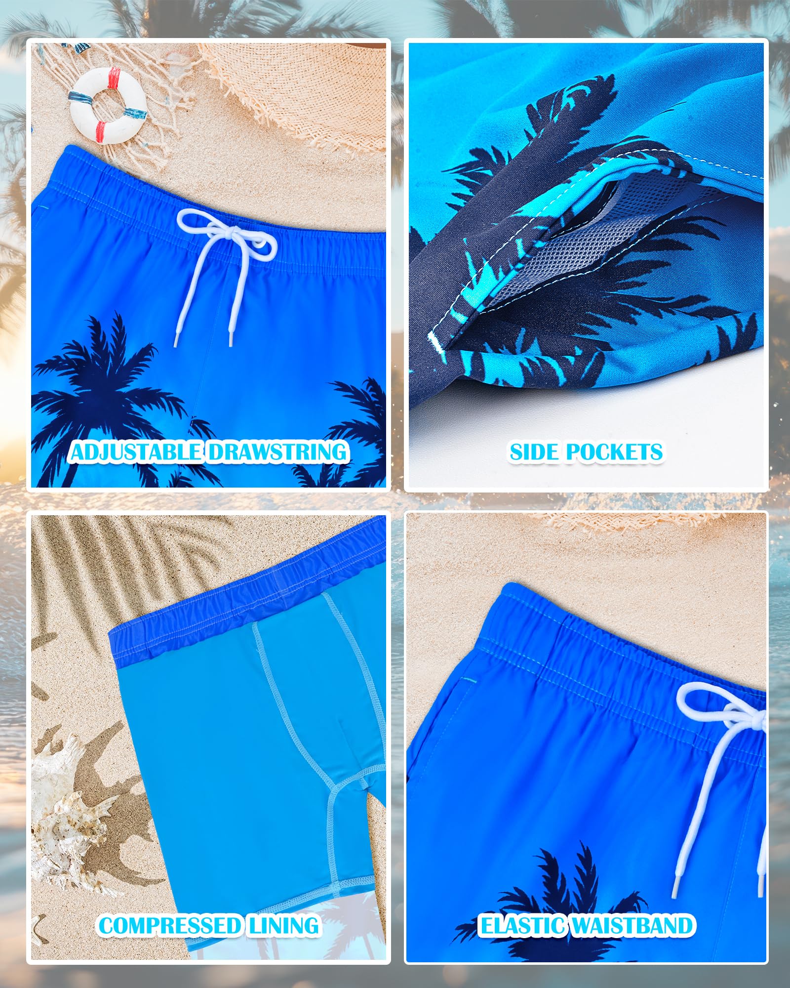 Costume da bagno per ragazzi con fodera a compressione, ad asciugatura rapida, costume da bagno per ragazzi, costume da bagno da spiaggia