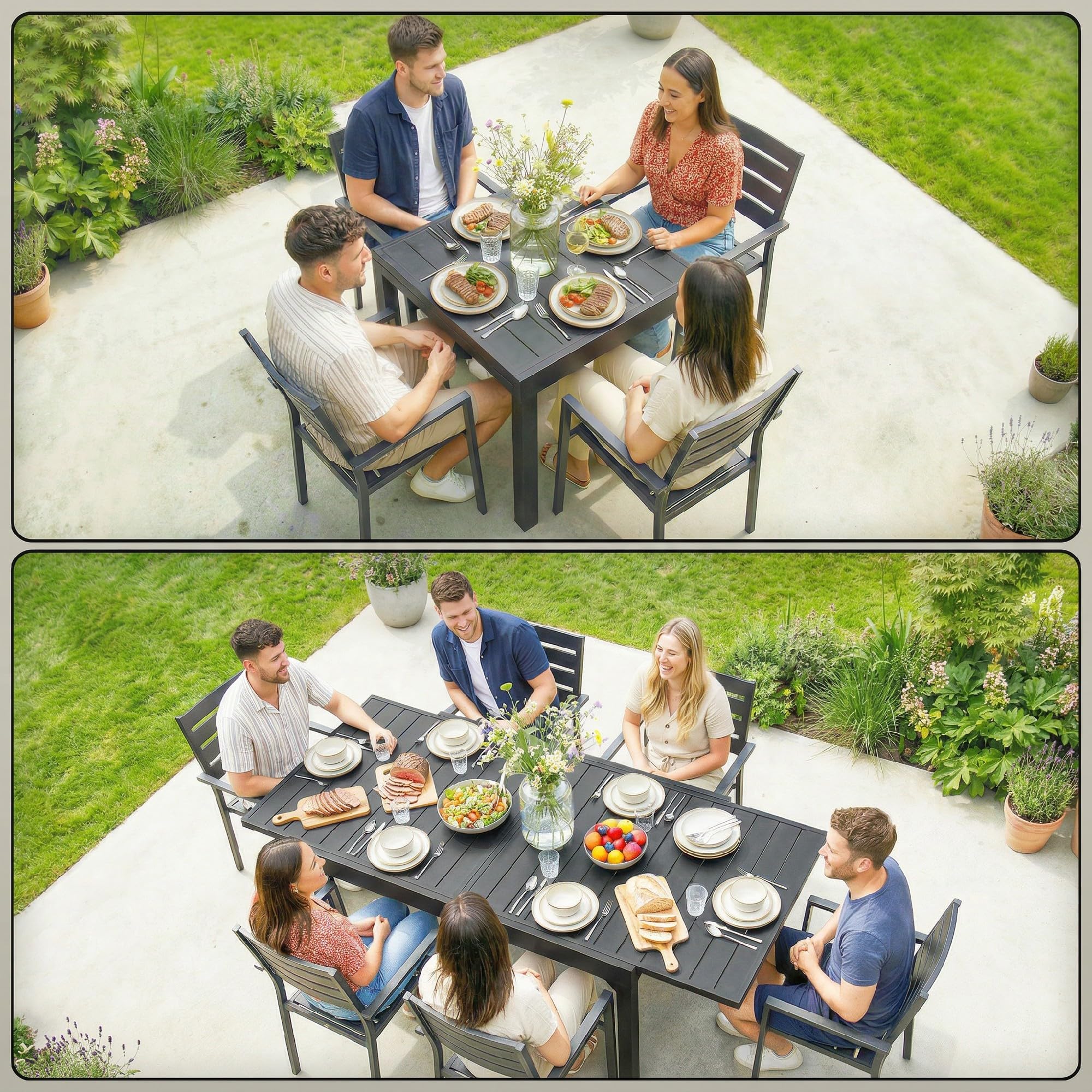 Outsunny Table de jardin extensible 160/80 x 80 x 75 cm aluminium acier noir 4-6 personnes