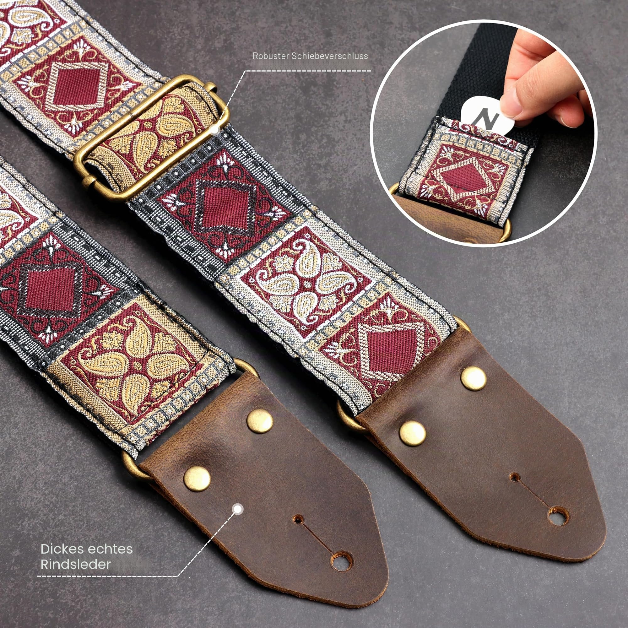 Nefelibata Gitarrengurt, Jacquard-Stickerei Baumwolle Gitarrengurte mit Crazy Horse Leder Enden für Bass, elektrische & akustische,Geschenke für Kinder, Gitarristen
