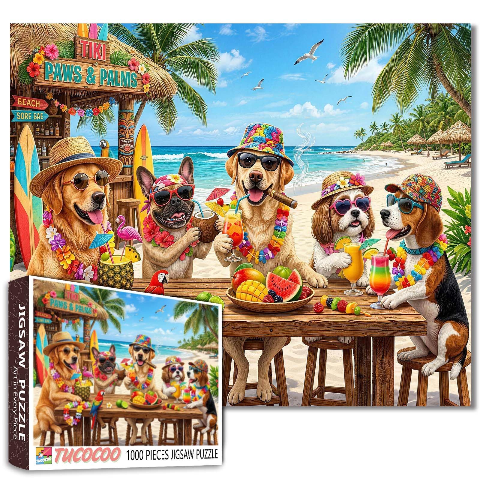 Funny dogs Jigsaw Puzzles 1000 Pieces Summer Beach Dogs at seaside gatherings Art Jigsaw Puzzles for Challenging Family Games DIY Handwork Puzzle for Home Wall Decor Gifts 19.7"x27.6" โ image 1