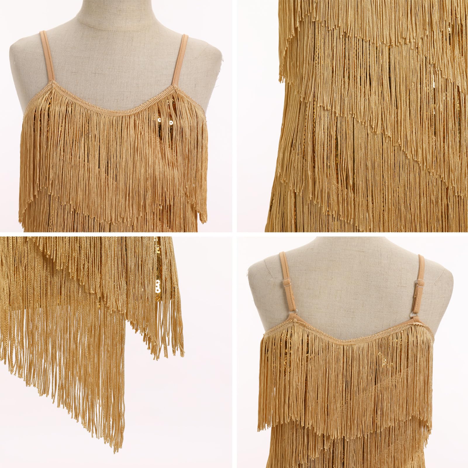Robe à paillettes pour enfants et filles - Sans manches - Vintage - Avec franges - Robe de bal - Cha Cha - Jazz - Danse - Performance des années 1920