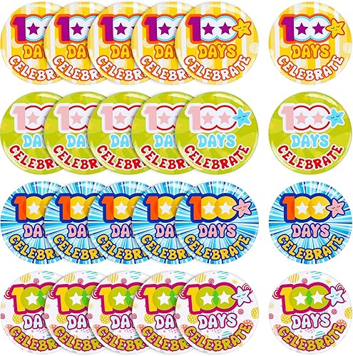 24 insignias más inteligentes de 100 días para celebrar 100 días de escuela, insignias de recompensa para profesores, 4 diseños, insignias redondas