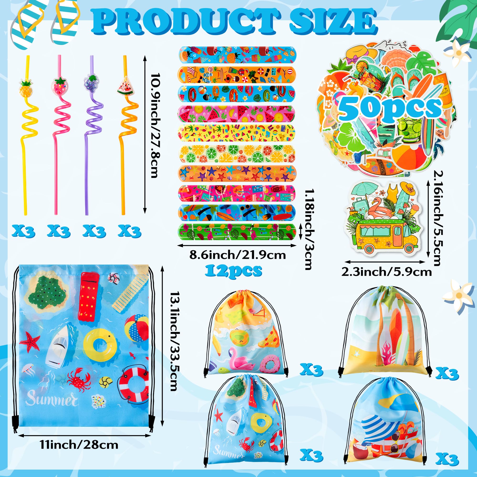 Set di 12 bomboniere con animali marini a tema oceano braccialetti adesivi portachiavi e sacchetti con coulisse, accessori per feste estive in piscina per bambini, ragazze, ragazzi, sacchetti