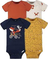 Baby Boys' 4-Pack Short Sleeve Onesies Bodysuits, Orange Fox, 0-3 Months