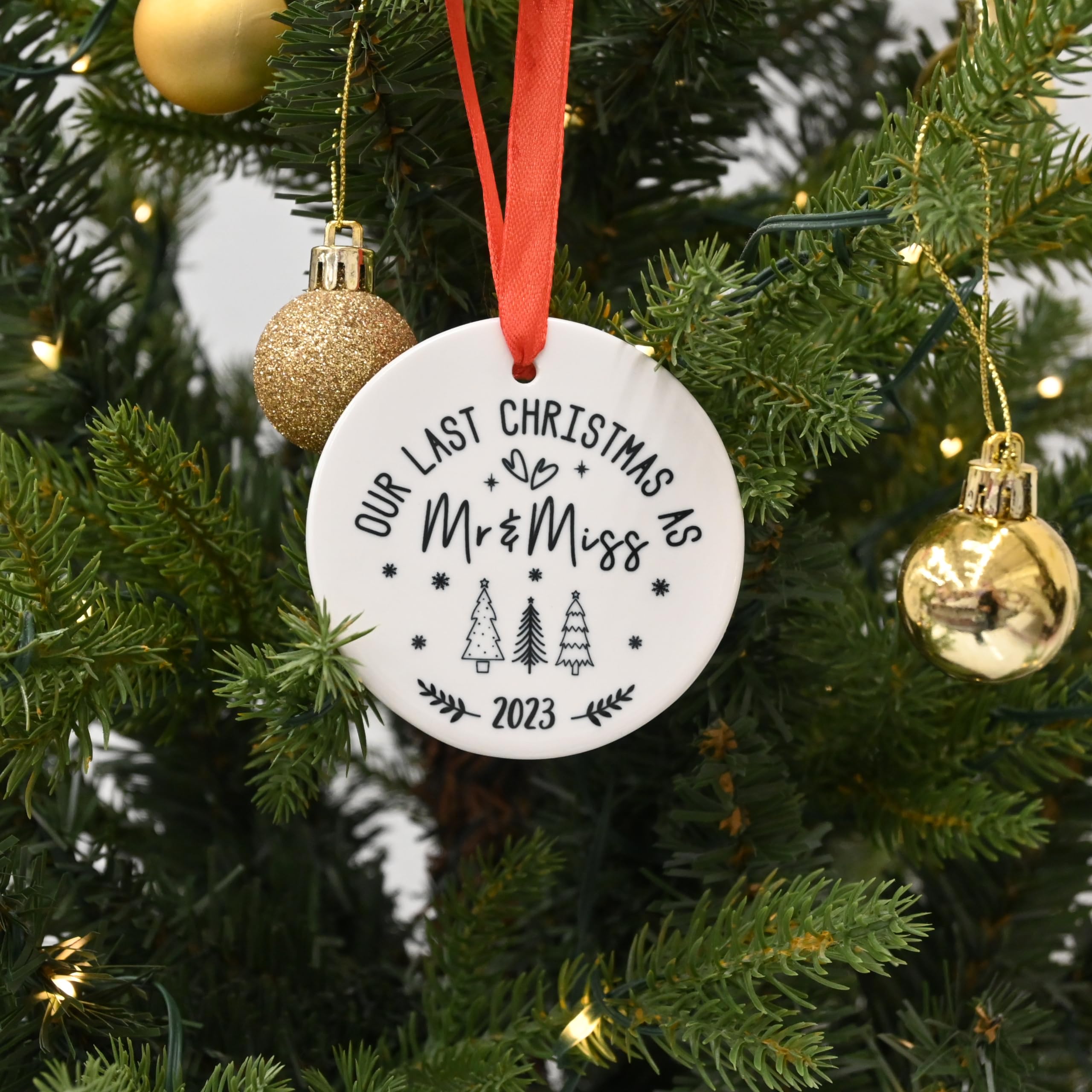 Our Last as Mr and Miss Engaged Bauble, Last Xmas Engaged Ornament, Fiance Gift, Couples Gift Christmas Ornament, Engagement Gift - Image 2