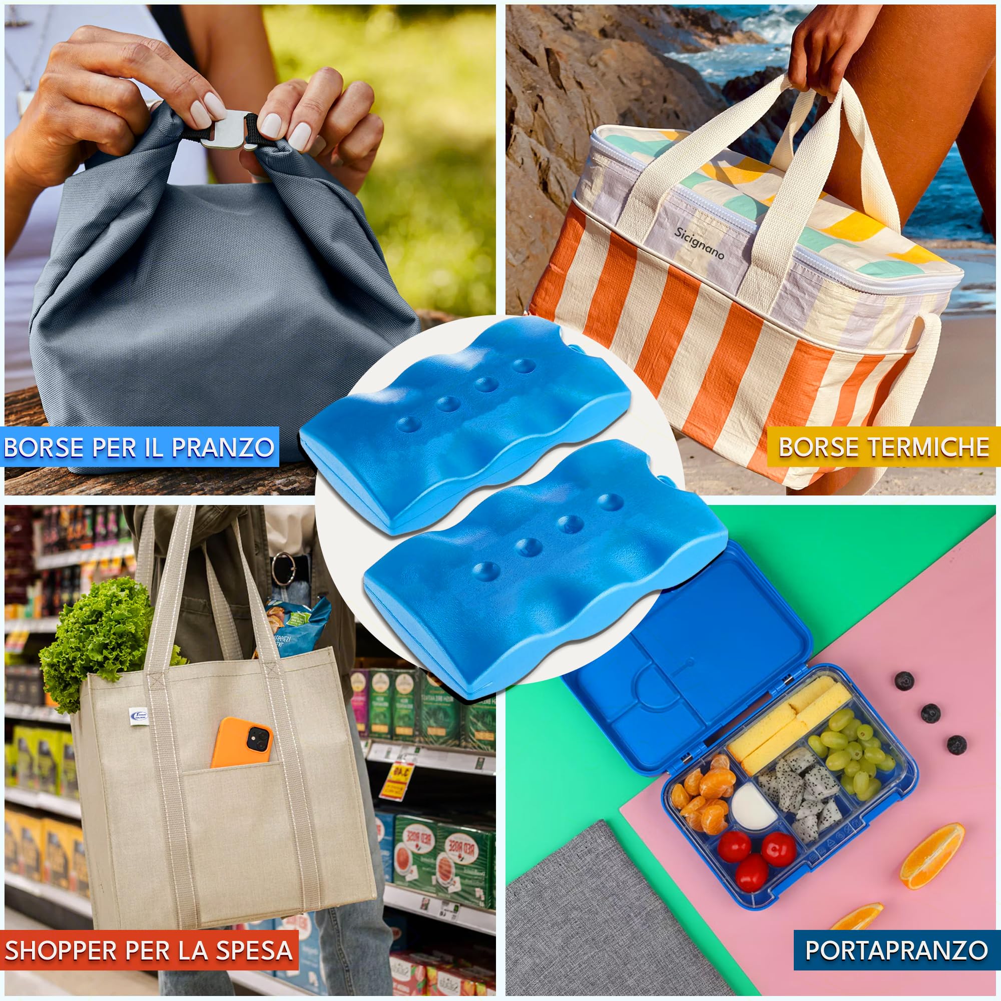 Sicignano | Piastra Ghiaccio Riutilizzabile in Polietilene 2 Pezzi x 400 ml – Mattonella Refrigerante per Borsa Termica Frigorifero Portatile Trasporto Alimenti Contenitori Termici (40)