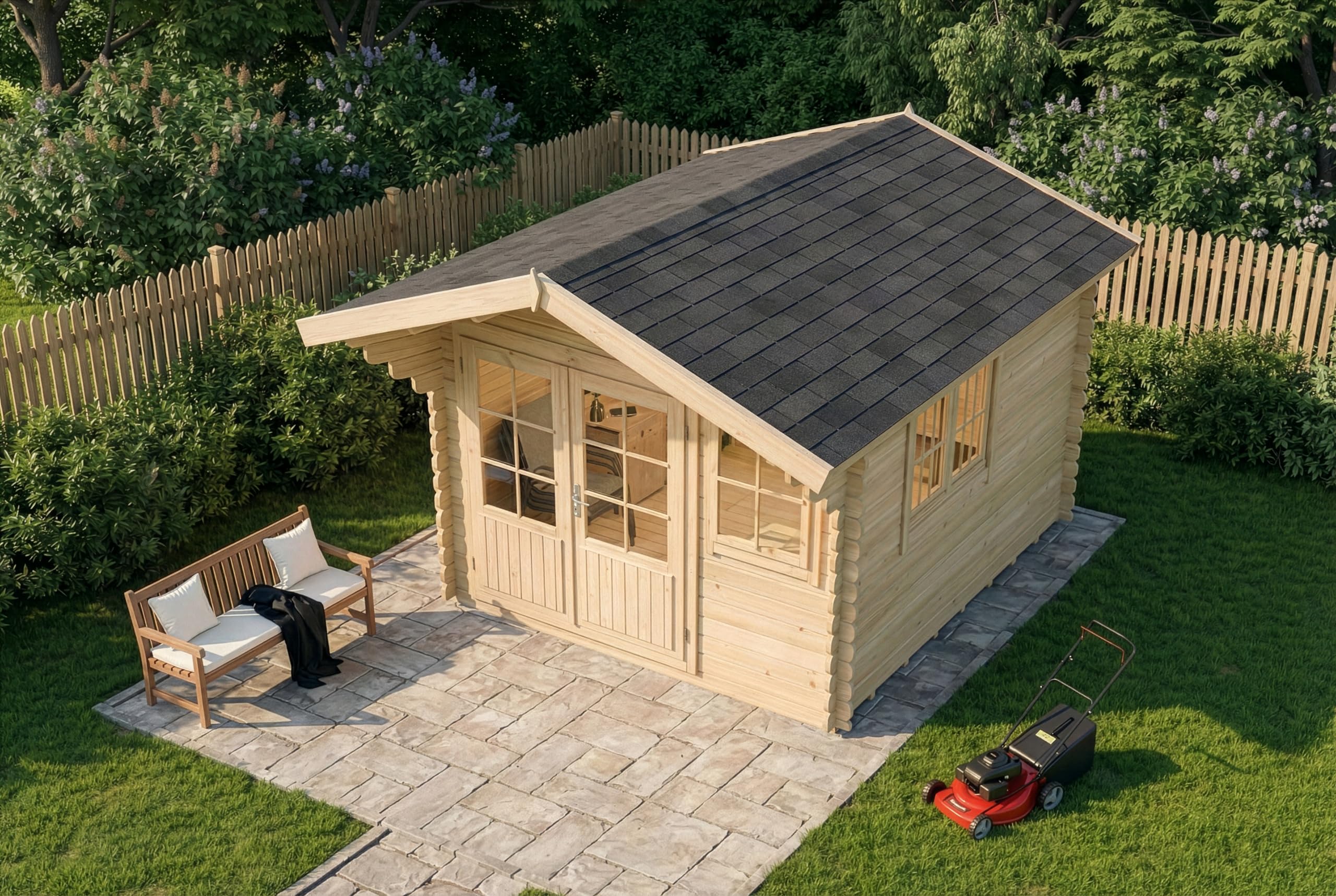 Alpholz Gartenhaus Gabriel-34 mit Fußboden aus Holz, Gerätehaus 300x400, 10,07 m², 34 mm Wandstärke, Holzhaus in Blockbohlen-Bauweise inkl. Fenster, Doppelfenster und Leimholztür Naturbelassen