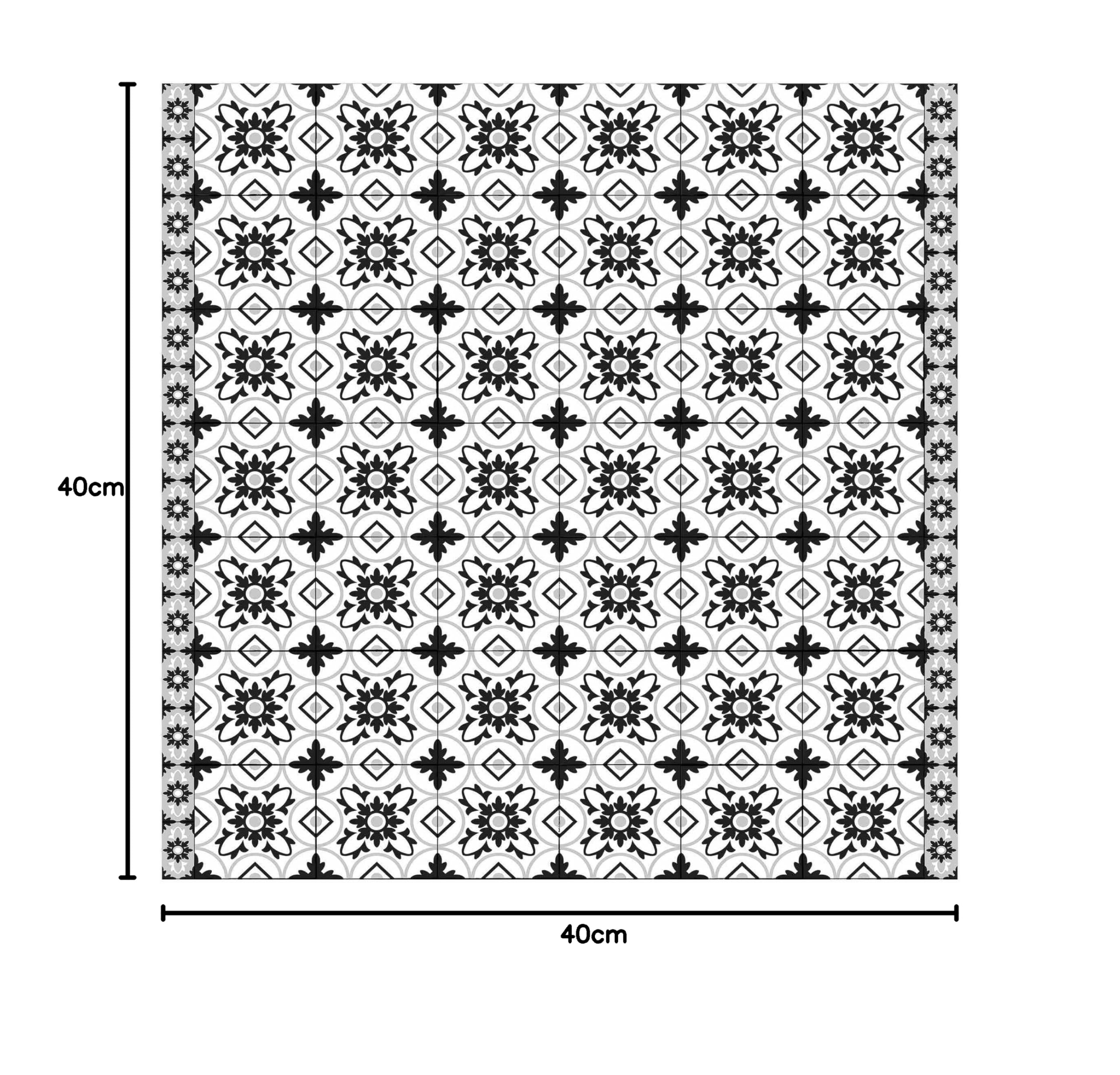 Tapis en Vinyle essuyable à l'eau à Motifs Collage sans Bulles Protection de Sol avec Motif Tapis antidérapant Noir et Blanc Imitation carrelage Illustration Cuisine Couloir 3198 (40x40cm)
