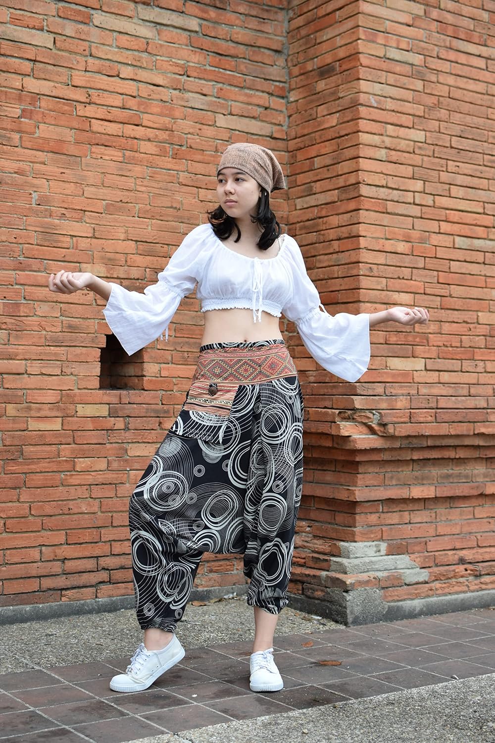 RaanPahMuang Premium Cotton Yoga Harem, Boho Pants for Women, with Side Pocket, Hippy Baggy Tribe Pants