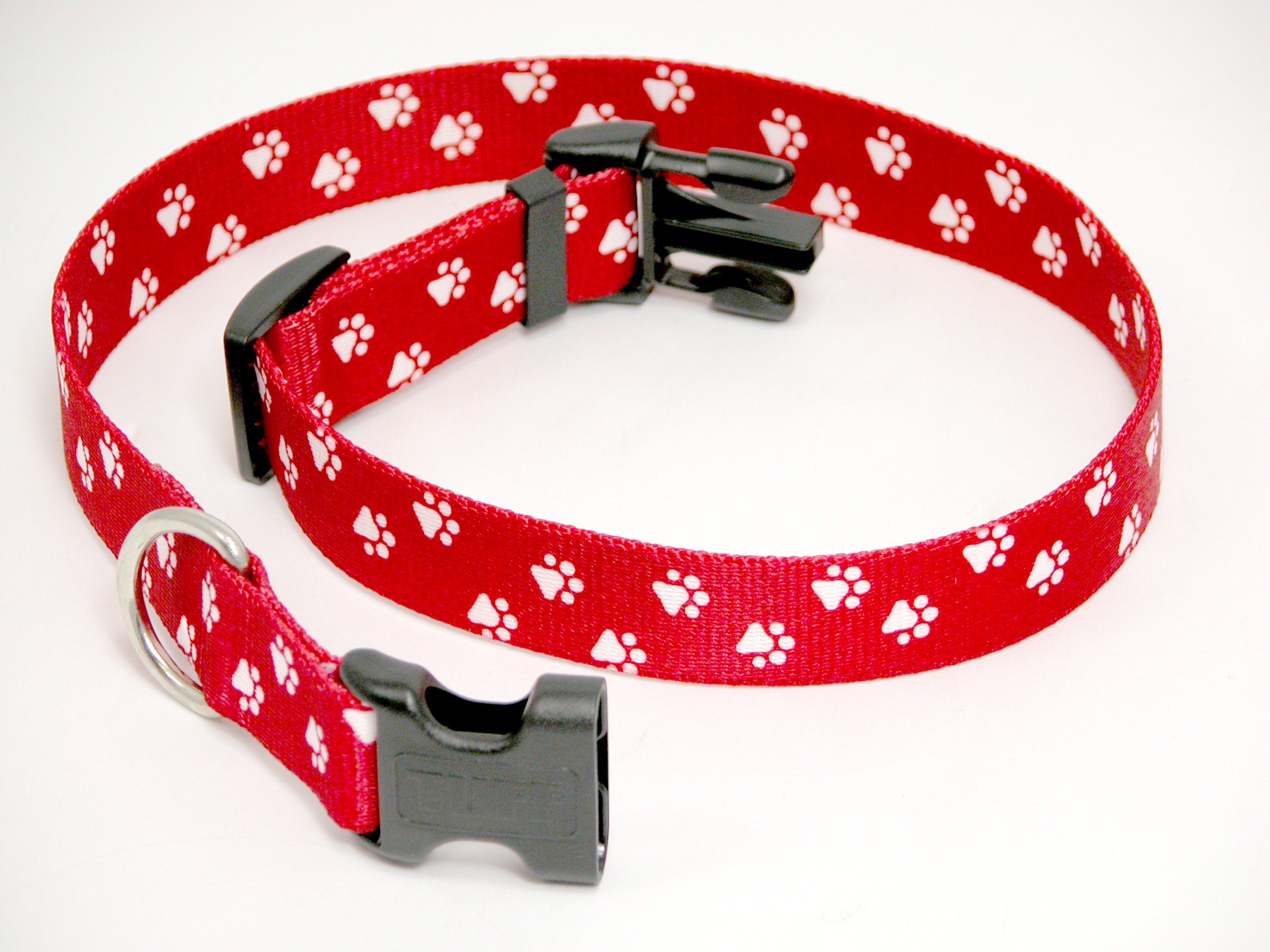 Collier réglable pour chien motifs pattes rouges 45-71 cm
