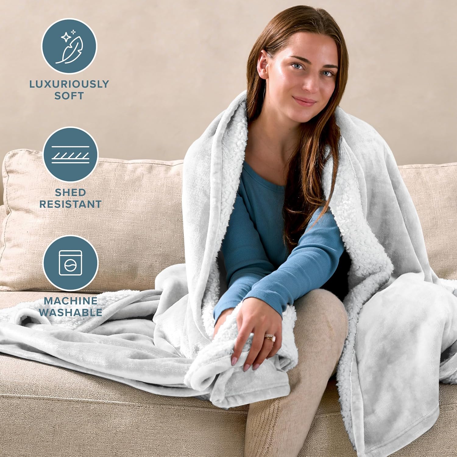Bare Home Sherpa Fleece Blanket - King Size - Blanket for Bed, Sofa, and Couch - Warm & Lightweight - Fluffy & Soft - Reversible (King, White)