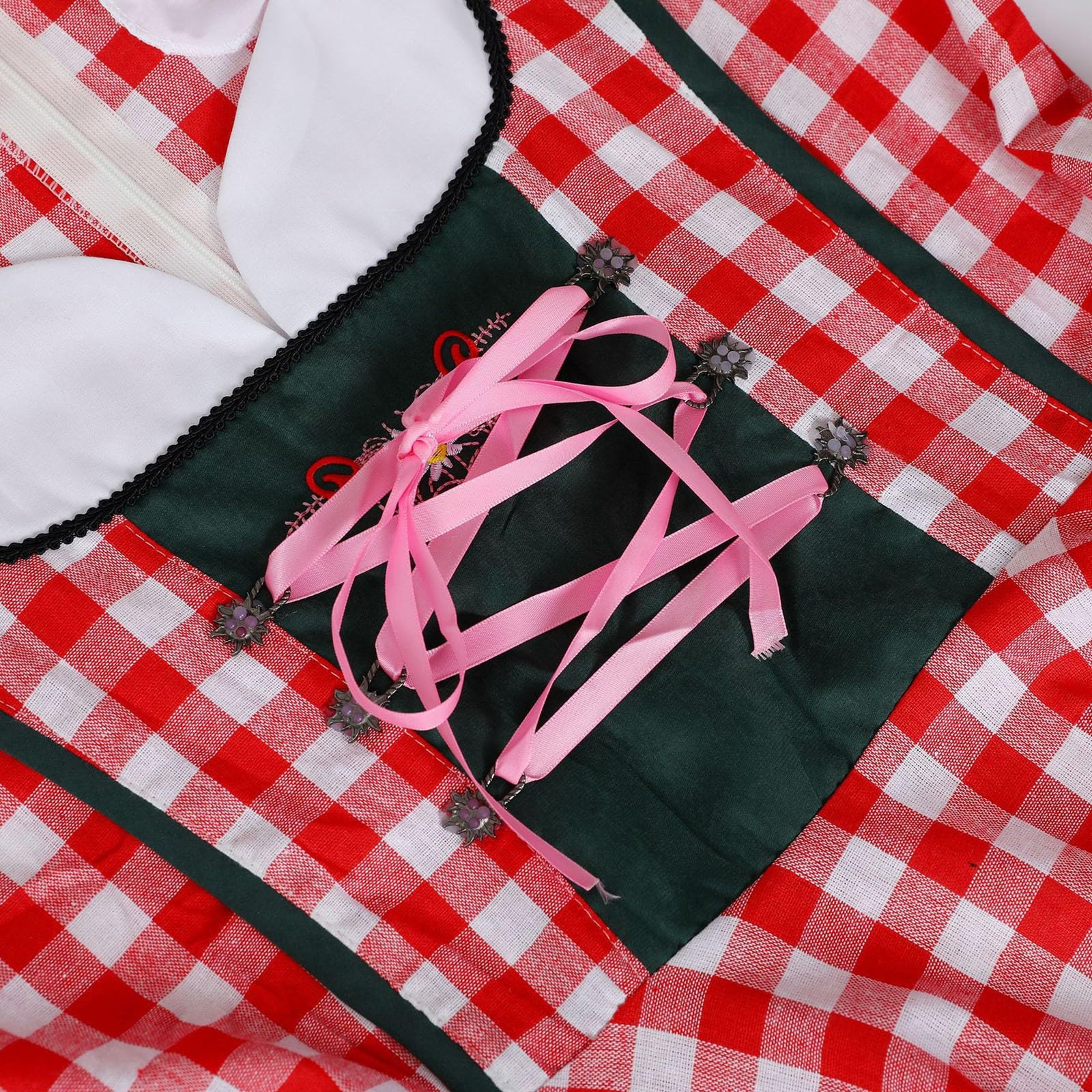 SKFLABOOF Dirndl Damen Midi Trachtenkleid mit Schürze Lang Trachtenmode für Oktoberfest Outfit Knielang Dirndlkleid