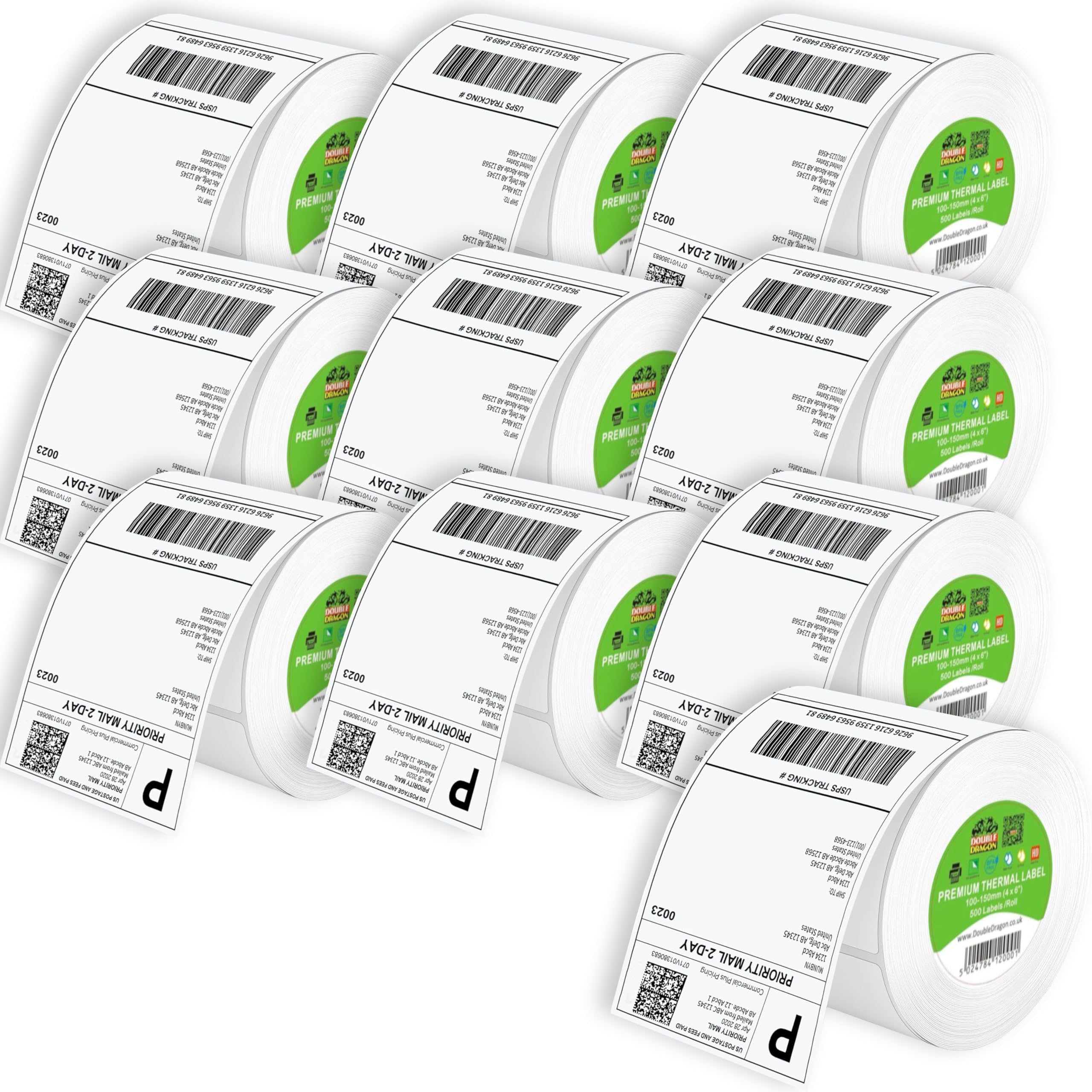 10 Rolls, 5,000 Premium Coated Direct Thermal Label, 100mm x 150mm (4" x 6"), Self-Adhesive, for Zebra, MUNBYN, Rollo, TSC, Toshiba, Citizen, Direct Thermal Label Printer, LP2844, GK420D, ZD420,ZP450