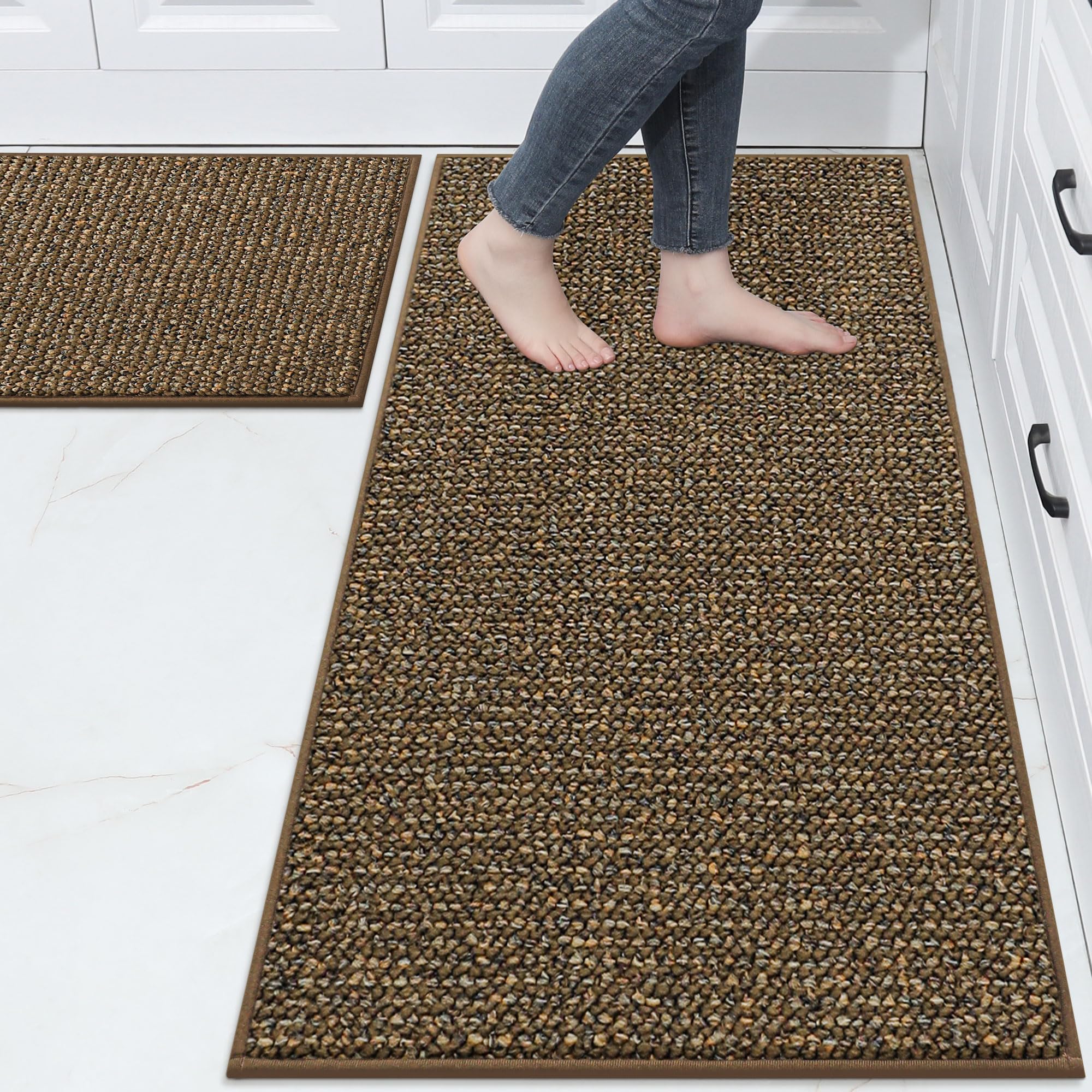 BEQHAUSE Kitchen Rugs and Mats 2PCS, Non-Slip Kitchen Mats for Floor, Absorbent and Stain Resistant Kitchen Runner, Machine Washable Rugs for Kitchen,