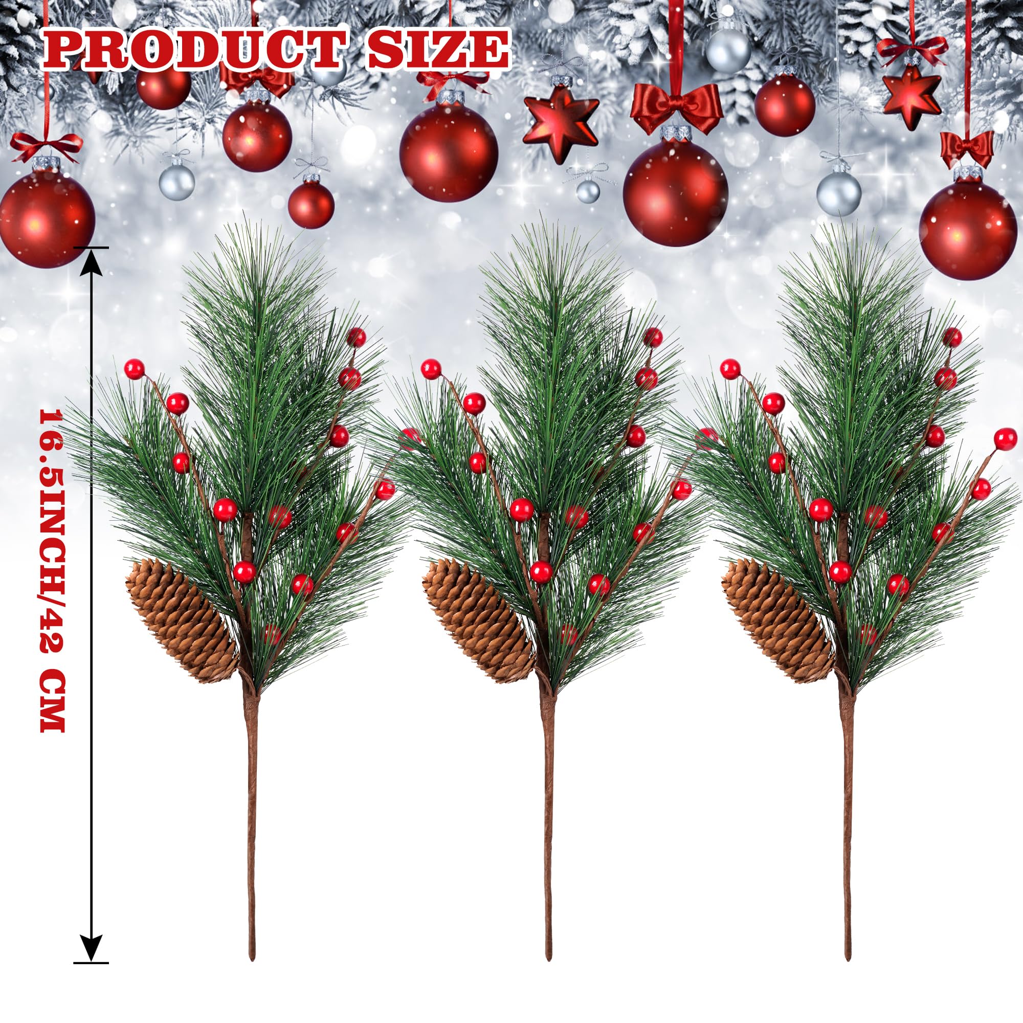 Künstliche Weihnachtsbeeren, Tannenzweige mit Schleife für Kranz, DIY, künstliche Tannenzapfen, Blumenarrangement, Weihnachtszeit, Tischdekoration und Weihnachtsbaumdekoration, keine Vase, 5