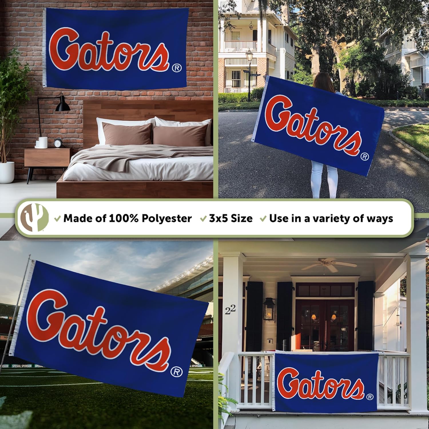 Desert Cactus University of Florida Flag UF Gators Banner 100% Polyester Indoor Outdoor 3x5 feet Flags (Design J) - Image 3