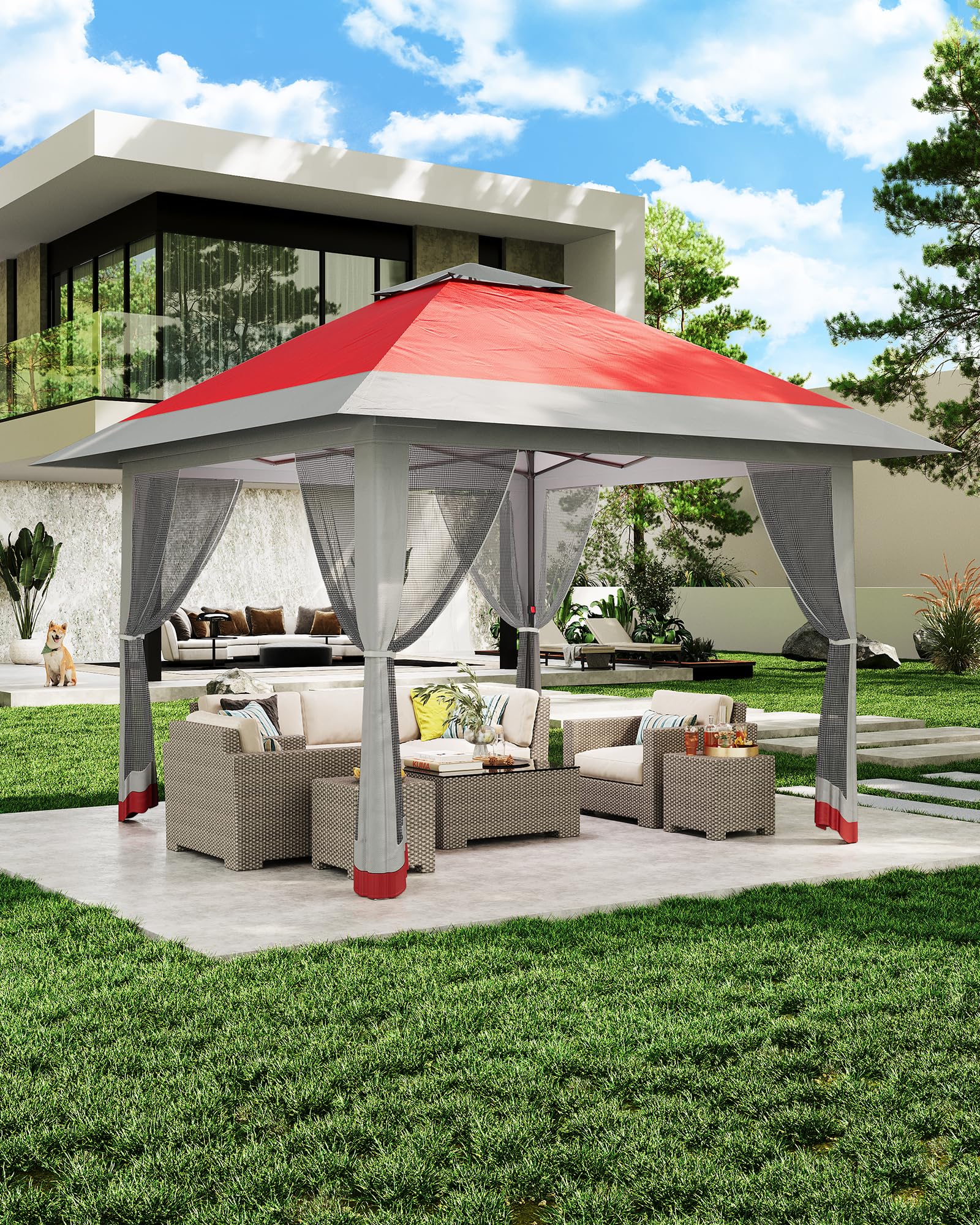 4 x 4 m Pop Up Gazebo, Waterproof Pop Up Tent with 4 Mosquito Net Side Panels, Heavy Duty Gazebo with Carry Bag, 360° Ventilation, Instant Event Shelter for Patio, Garden, Family Parties and Camping - Image 8