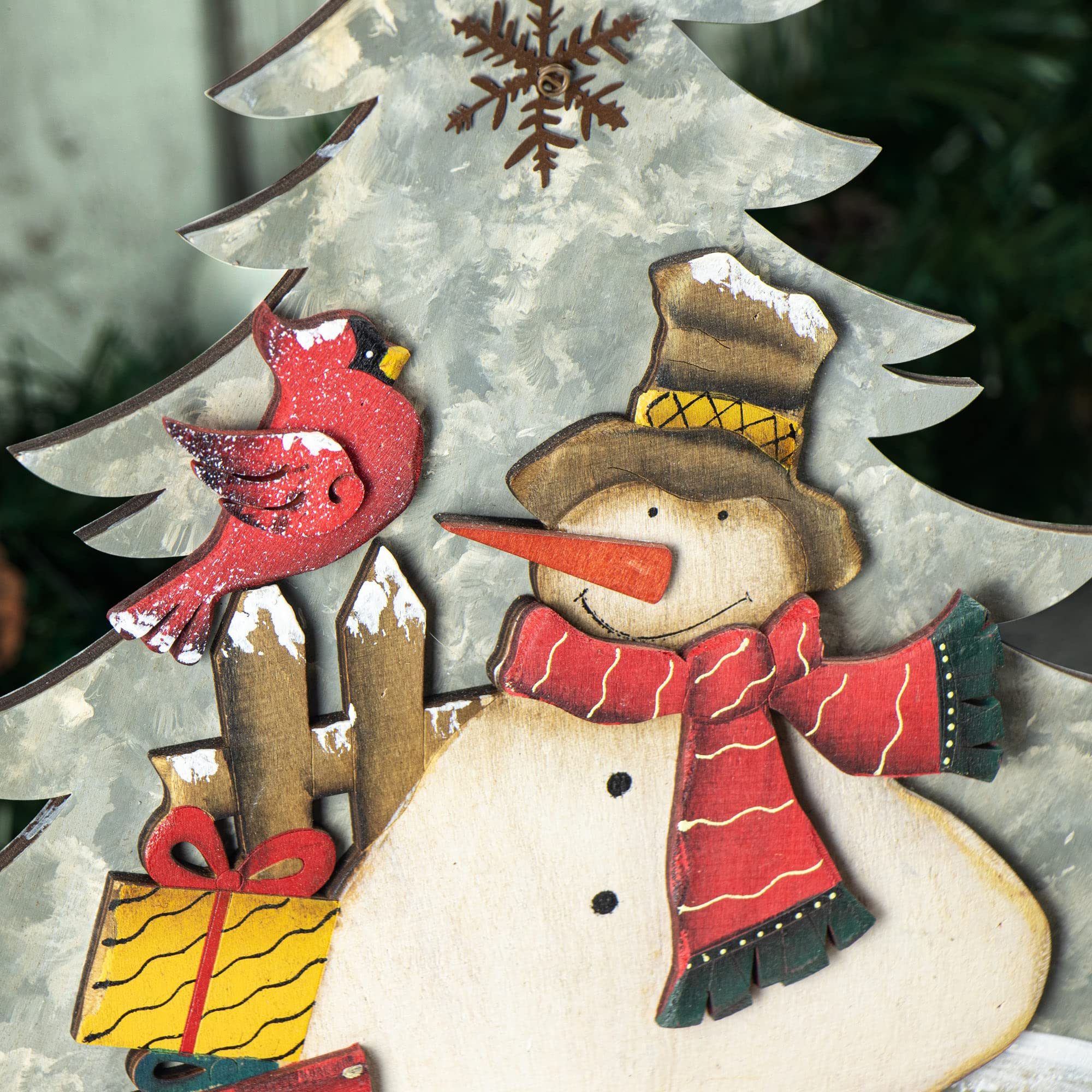 COM-FOUR® Supporto decorativo per Natale - Albero di Natale in legno - Albero di Natale con pupazzo di neve per la decorazione (01 pezzo - abete bianco 38cm)