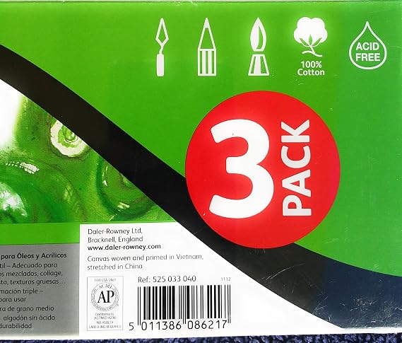 Daler-Rowney Simply Canvas Panel, 12x16 inches, 3 Pack - Artist Canvas for Oil, Acrylic, Pouring & Mixed Media - 100% Cotton, Triple Primed