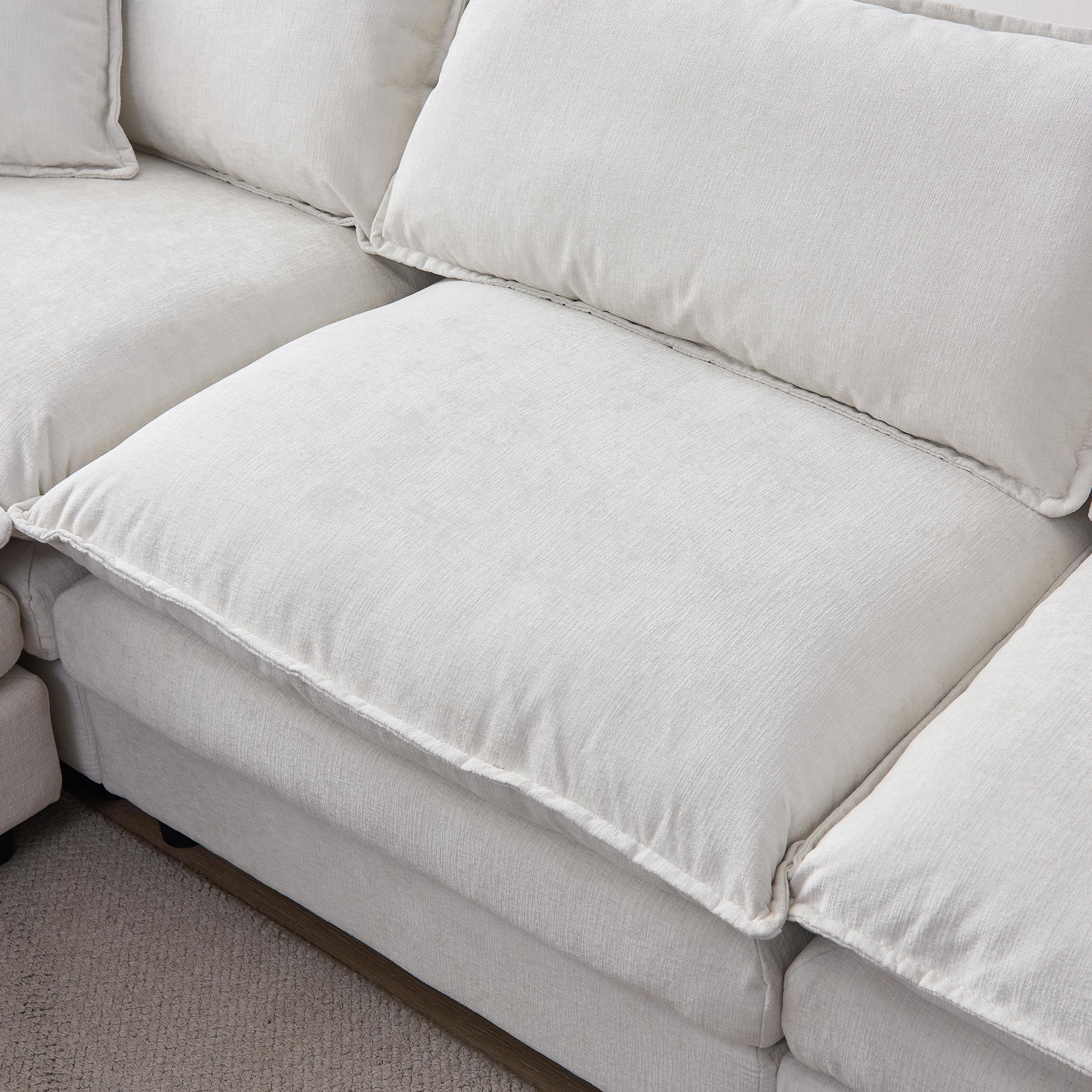 Muskel Sofá esquinero modular de chenilla premium, sofá de 3 plazas en forma de L con chaise longue y taburete, para apartamentos pequeños, sala de estar y salón, cómodo sofá de salón