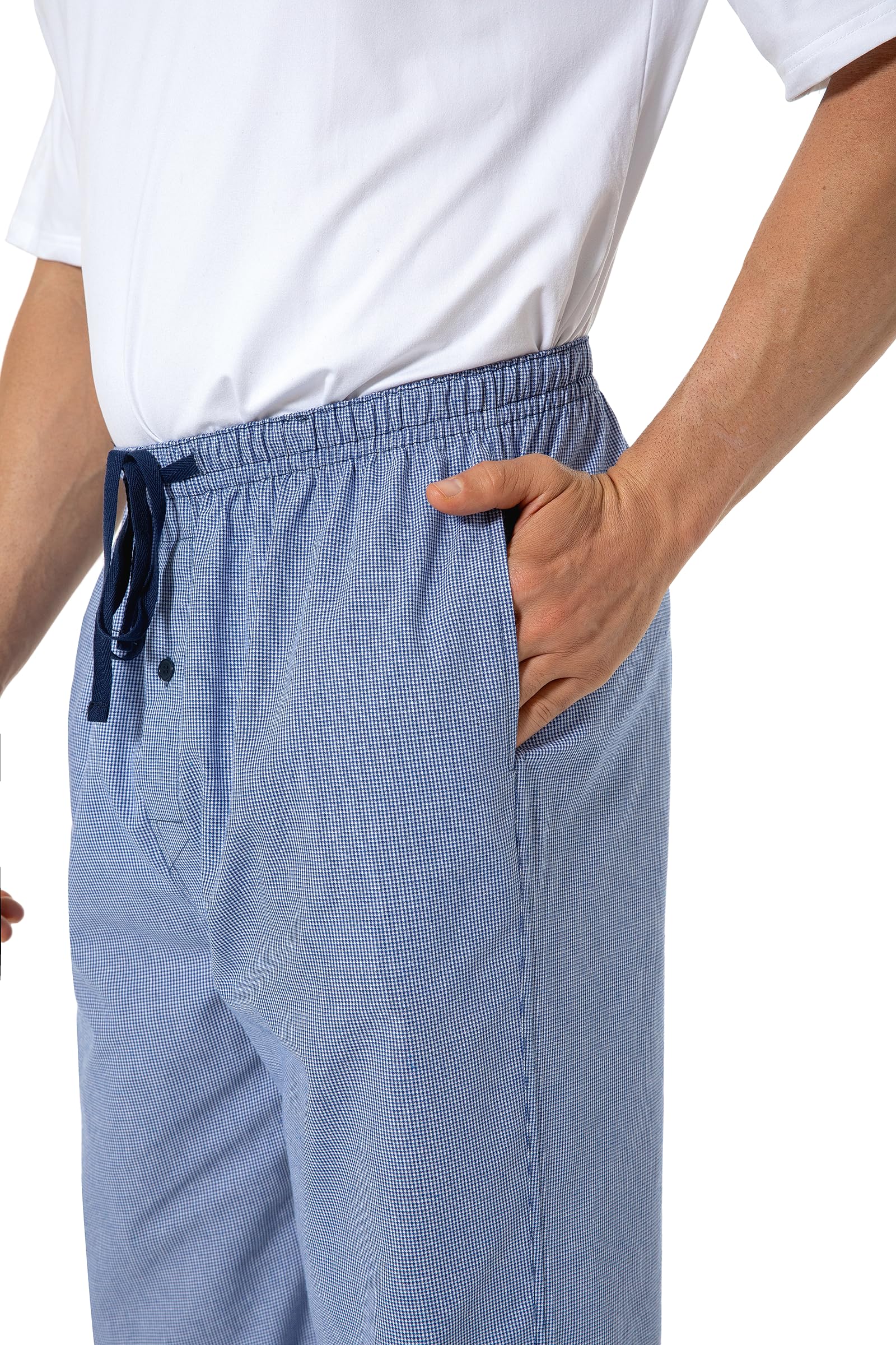 Pantalones de pijama 100% algodón, pantalones de dormir tejidos a cuadros pantalones de pijama con bolsillos