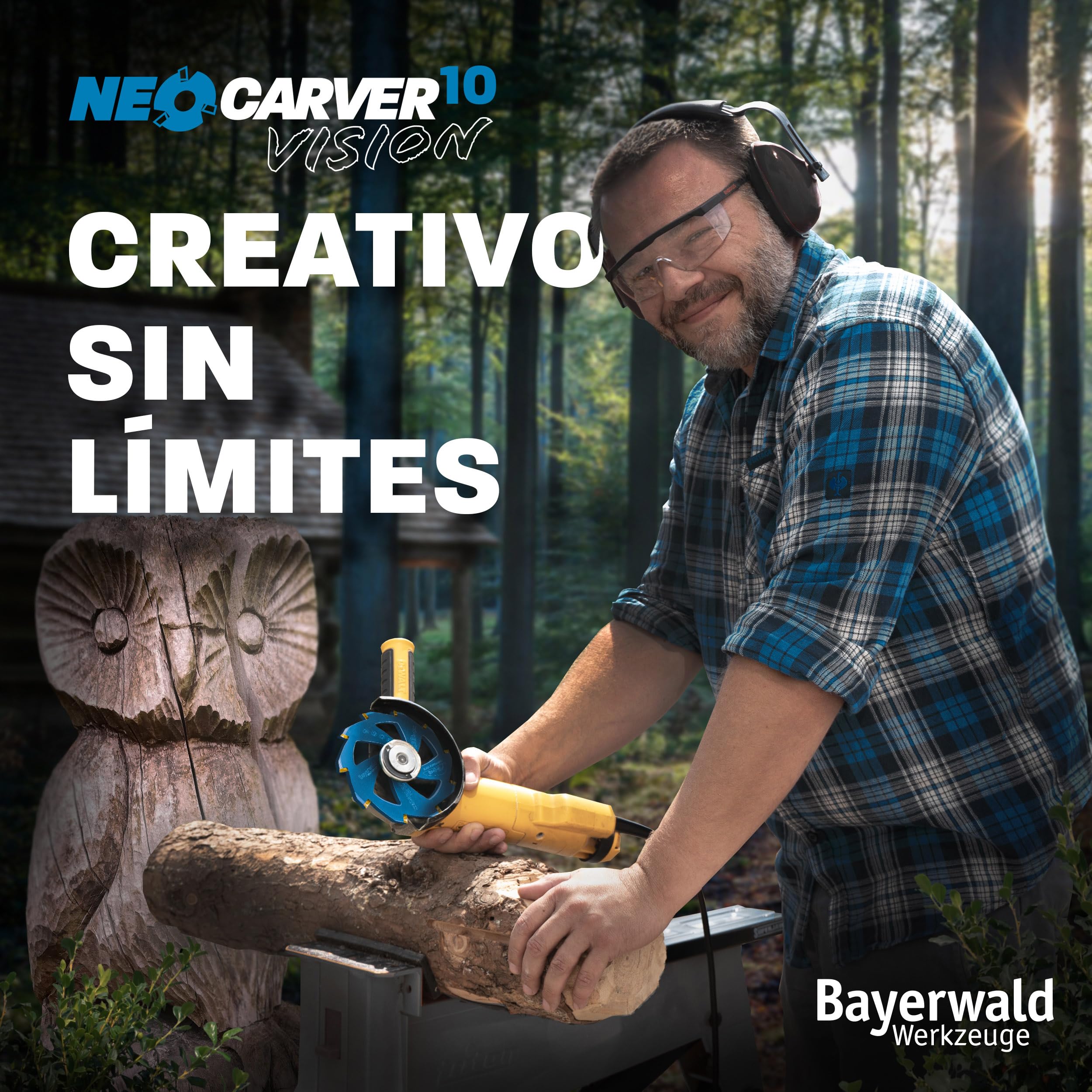 Bayerwald NeoCarver 10 Vision V2 - Disco de fresado de metal duro para madera - Fresa para tallar madera de aluminio para amoladora angular para separar, lijar, desbastar, etc. - Diámetro de 115 mm x