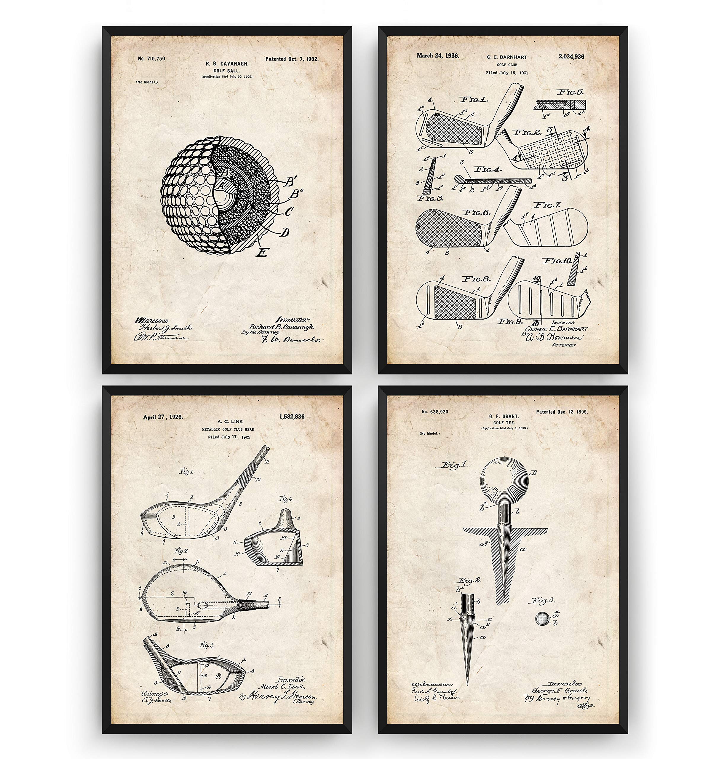 Magic Posters Golf Patent Prints - Set Of 4 - Golfer Sports Gift Fathers Dad Vintage Men Women Blueprint Wall Poster Art Decor - Frame Not Included