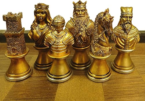 Miniatura 3 de HPL Medieval Times Busts Gold & Silver Knights Juego de ajedrez con tablero de fortaleza de castillo de 17 pulgadas
