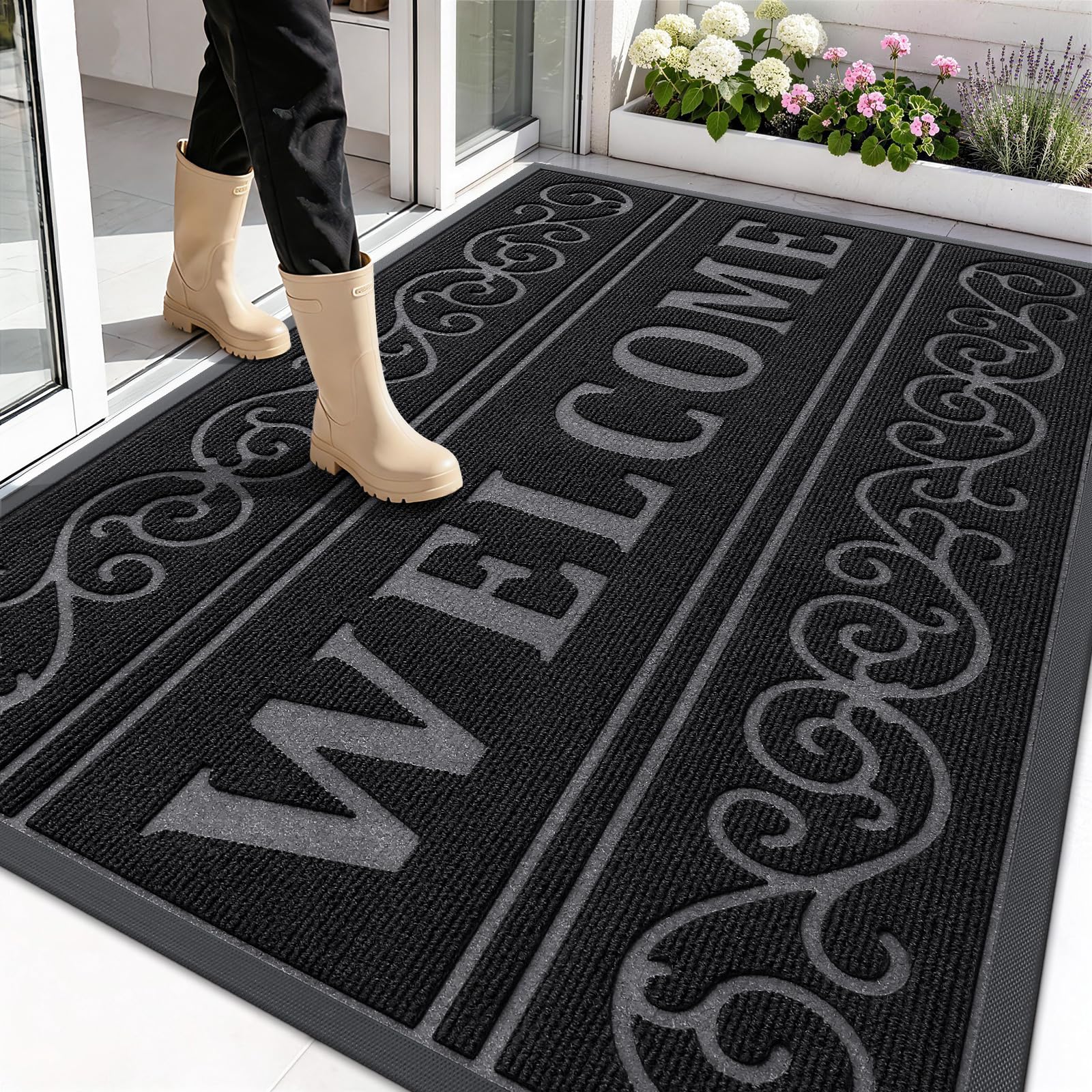 OLANLY Welcome Door Mat Indoor Outdoor 59x34, Heavy-Duty Rubber Doormat